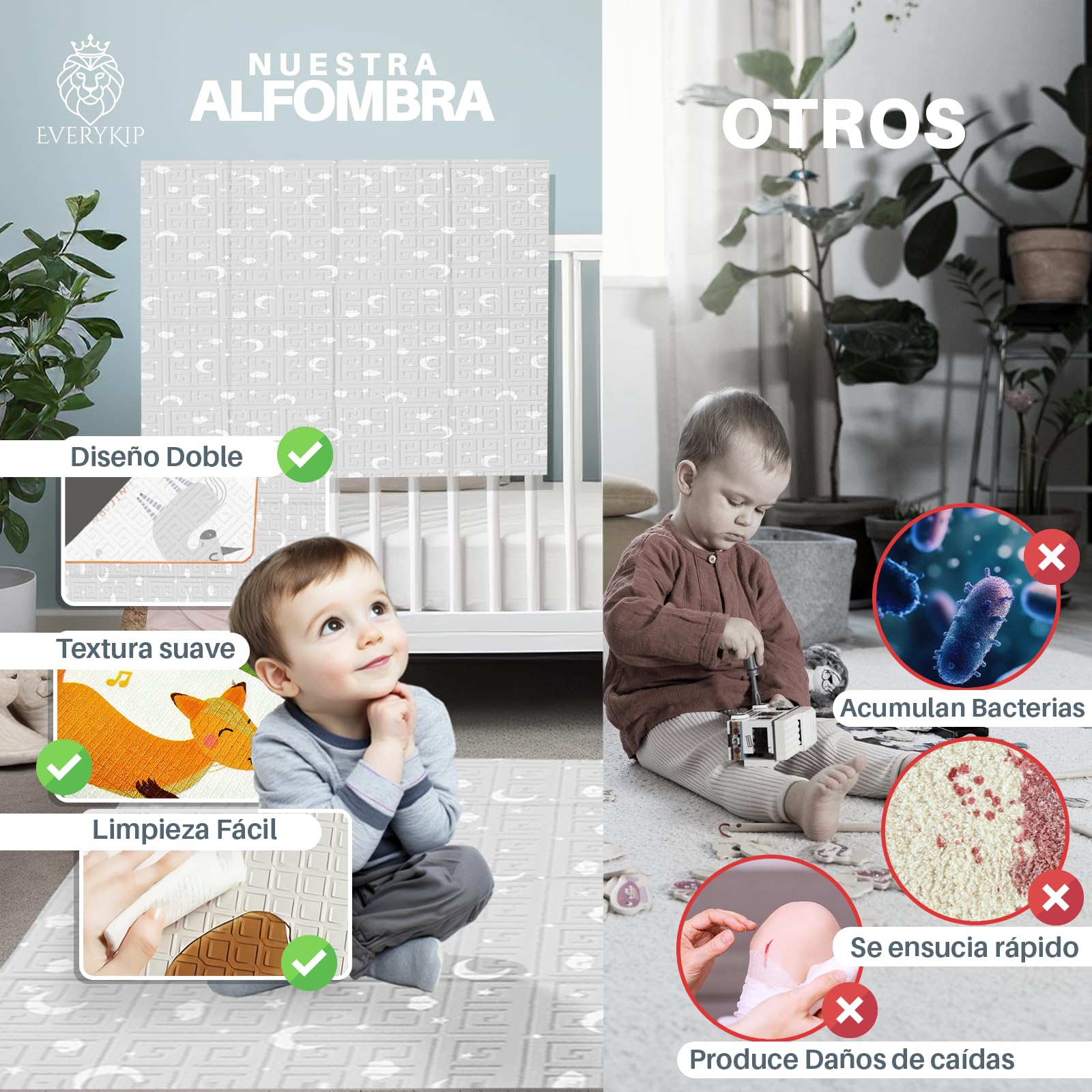 EveryKip® Alfombra Bebe Acolchada Plegable 180x200 Unicornio (1,5Cm Grosor) | Doble Cara Colchoneta Suelo Muy Acolchada Incluye Bolsa Accesorio Premium Freidora Aire (Unicornio/Carretera)