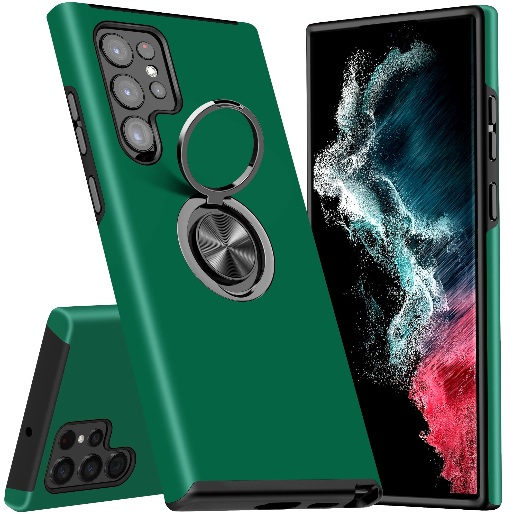 TOCOL 3 In 1 Cover Per Samsung Galaxy S22 Ultra, Sottile E Antiurto, Con 2 Protezioni In Vetro Temperato Per Fotocamera, Colore Verde - 3