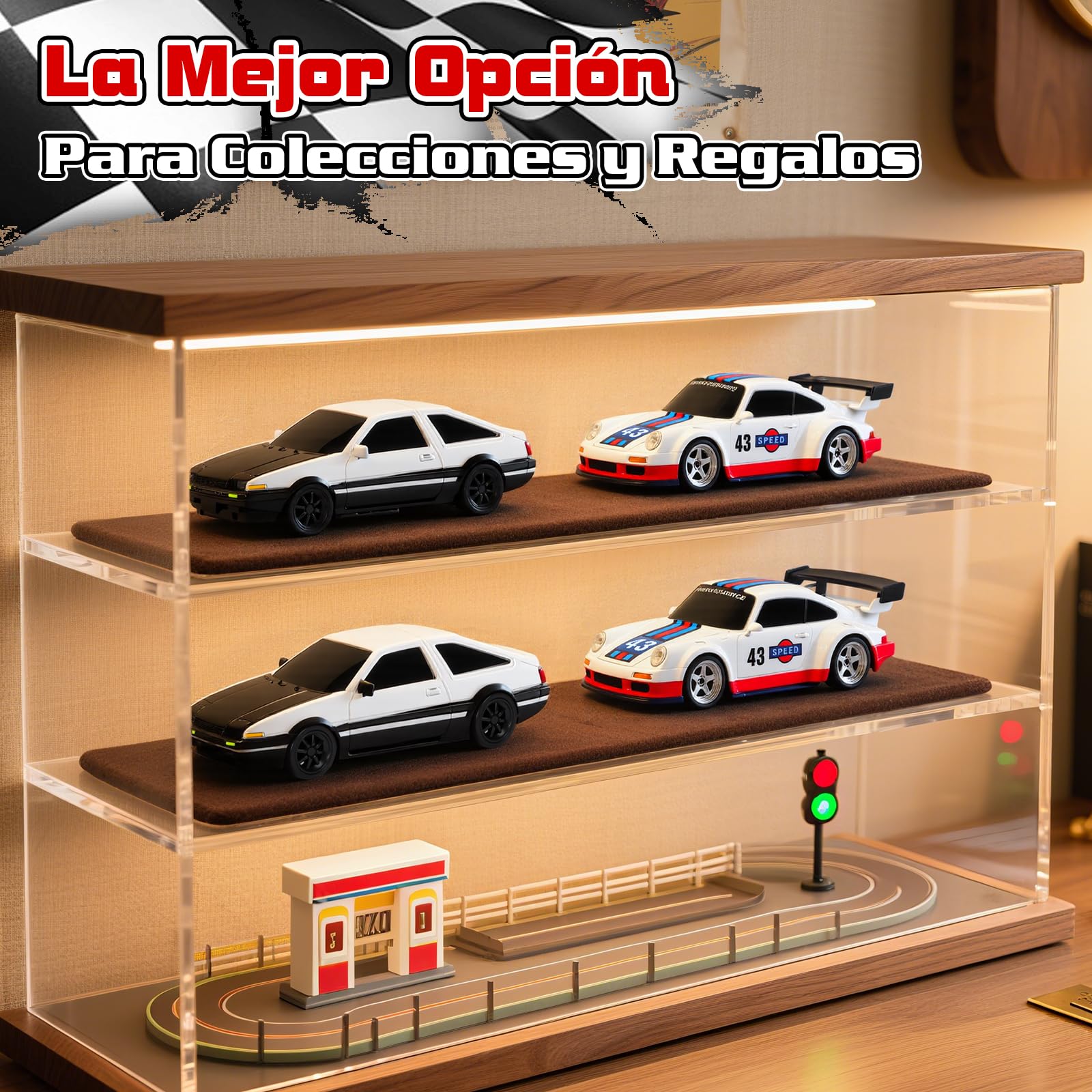 Joellfuner Coche Teledirigido Drift, 1:43 Mini Drift RC Car, 4WD Coche Radiocontrol con Kit Barricada y Luces LED, 15km/h, Coche Teledirigido de Juguete para Niños Mayores de 14 Años (Gyroskop)