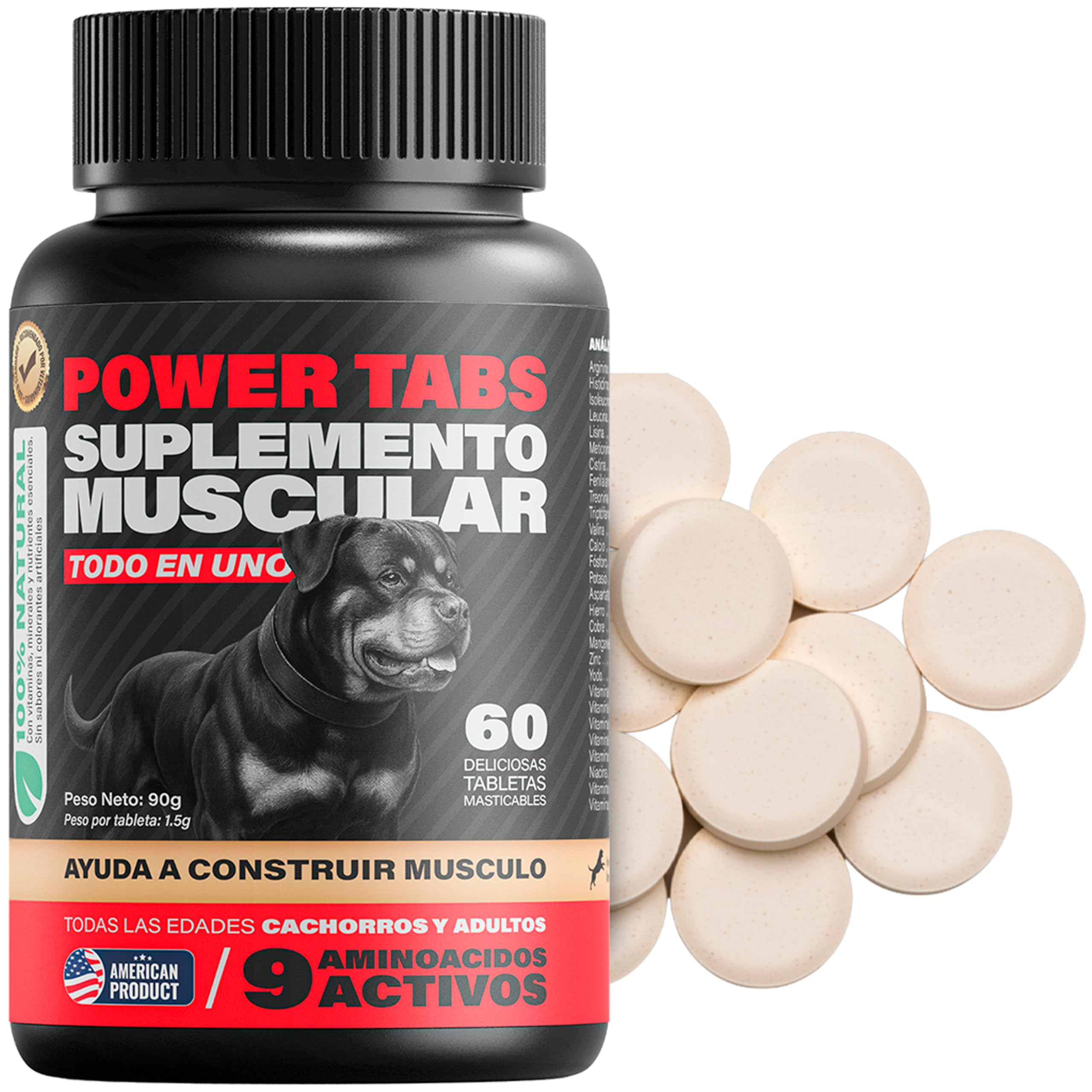 Power Tabs – Suplemento para Ganar Peso y Aumentar Masa Muscular en Perros | Tabletas Proteicas de Alto Rendimiento