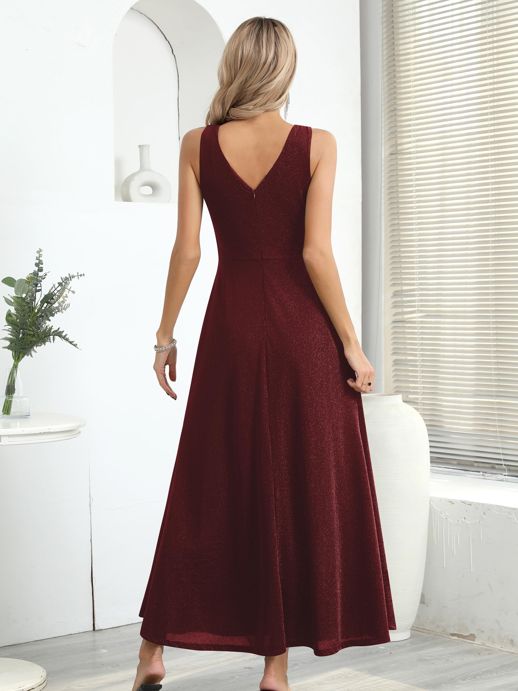 Missufe Elegante vestido cruzado para mujer, vestido de noche, vestido de cóctel, vestido de baile, vestido largo de boda, festivo, cuello en V, con abertura