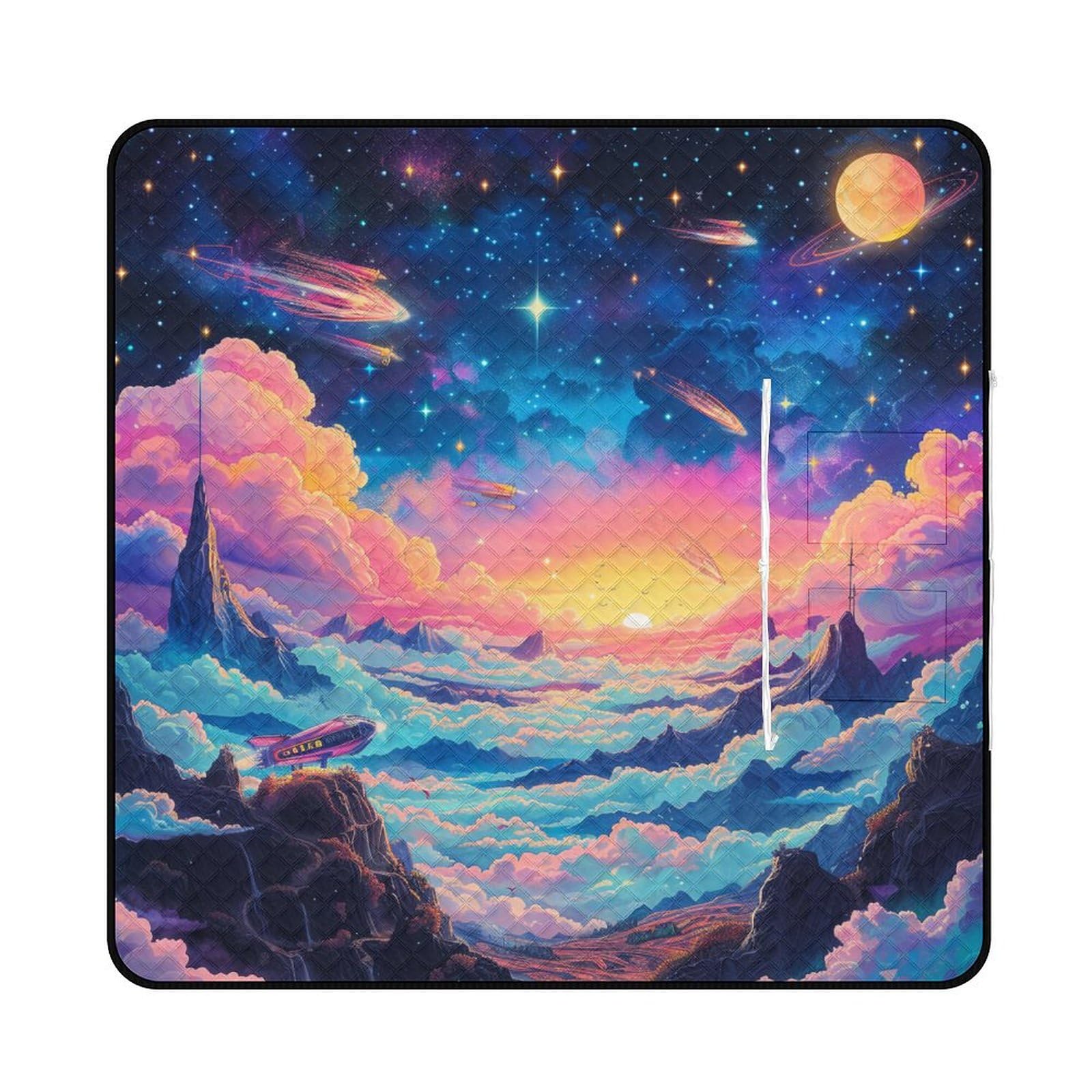 3D Stampa Luna e stelle Coperta Picnic Impermeabile artee Plaid Pic Nic Pieghevole Coperta Da Picnic Per Campeggio, Trekking, Montagna, Viaggi 200x200cm