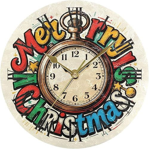 merry Christmas Vintage Pocket Watch 10 Inch Round wall mounted clock Silent Creative for Classroom Bedroom reloj de pared para sala