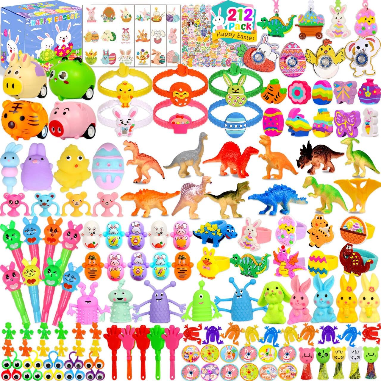 212 Pack Easter Egg Fillers for Kids, Easter Basket Stuffers Easter Egg Stuffers for Kids Boys Girls, Small Easter Toys for Hunt Party Supplies