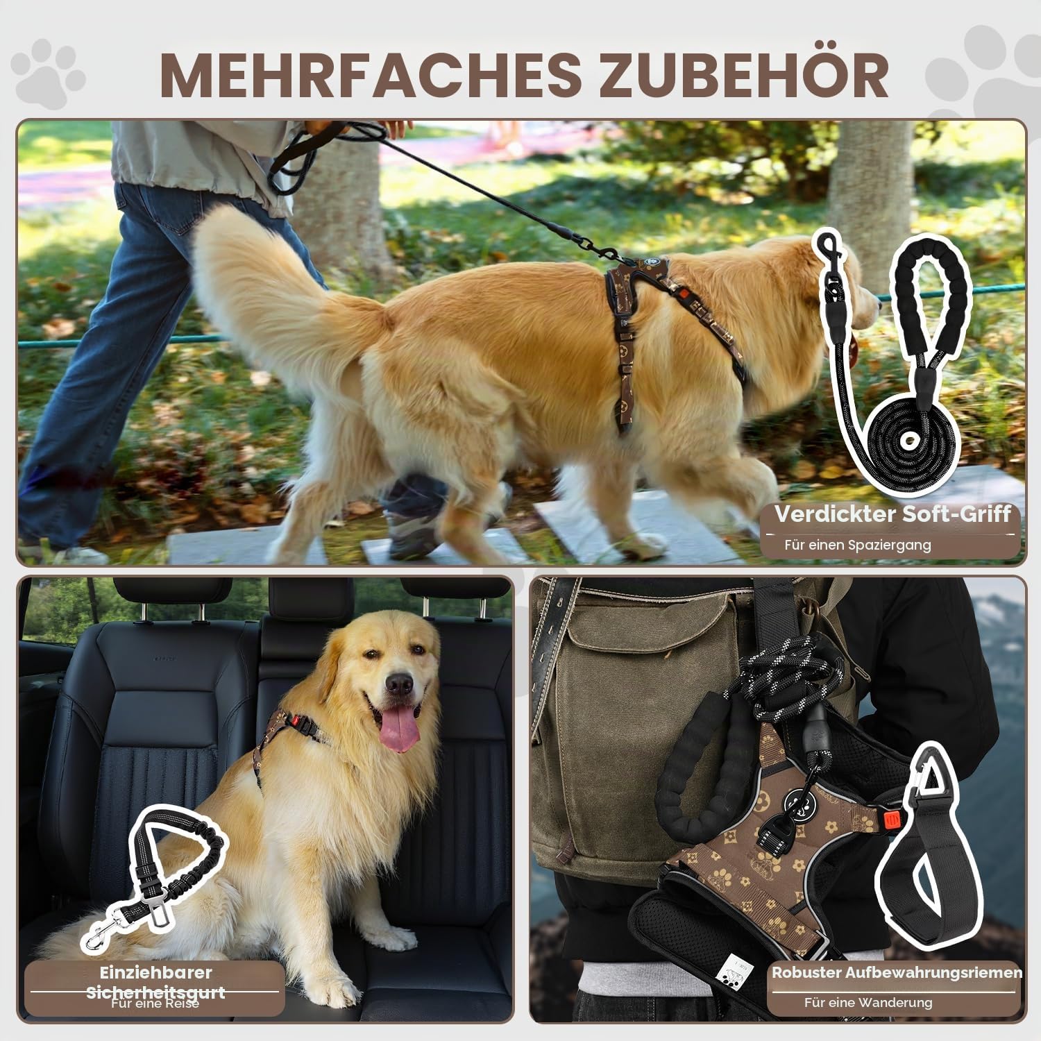 FURRYFECTION Hundegeschirr mittelgroße Hunde, Geschirr Hund ausbruchsicher Antizuggeschirr ohne Zug, Brustgeschirr Dog Harness verstellebare Oxford Medium Hundegeschirre mit Leine | Verstellbare reflektierende Haustierweste, 4 Riemen, gepolsterter Griff u