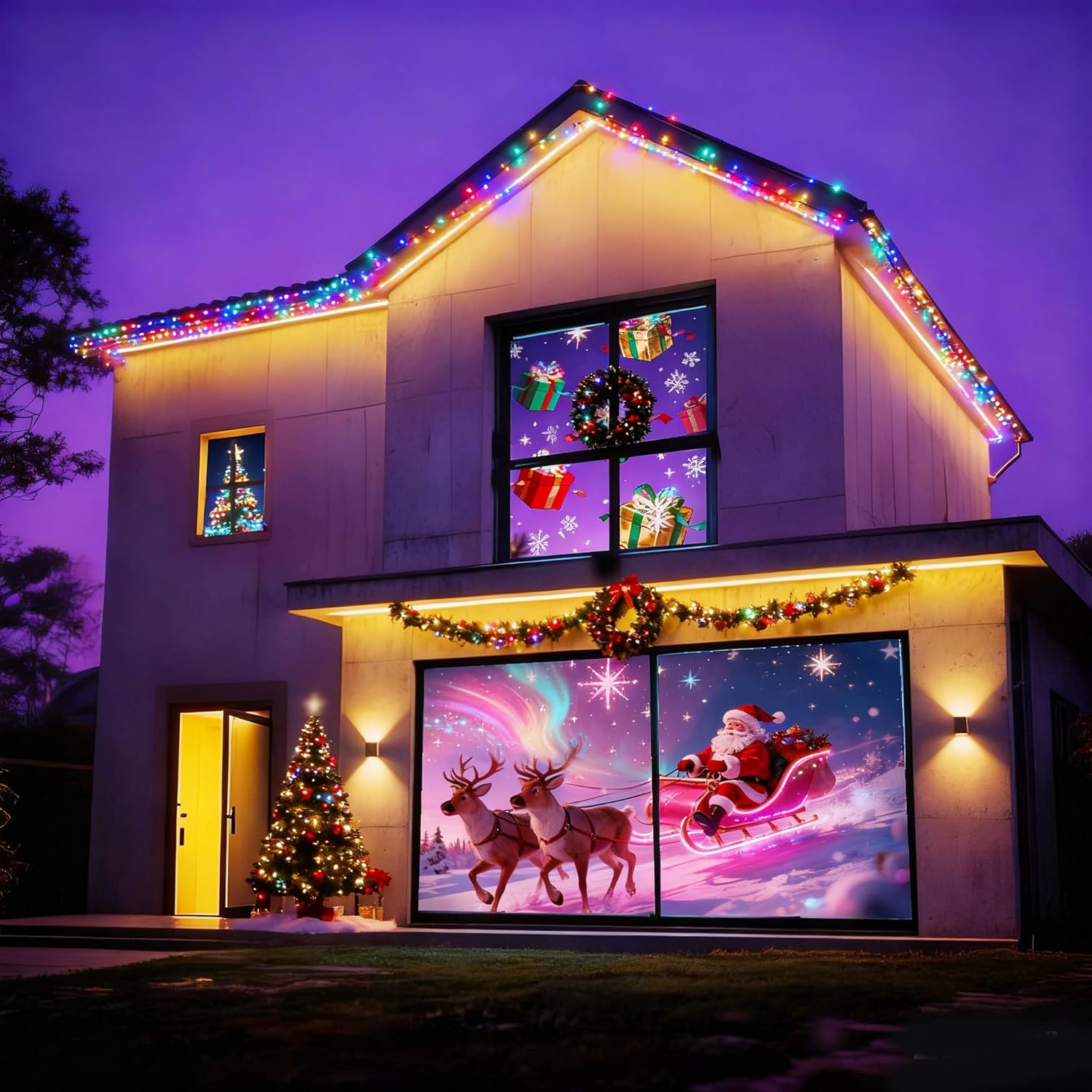 120 Inch Holographic Rear Projection Screen, Portable Anti Crease Double Sided Window Projector Screen for Christmas Videos Hologram Film Night