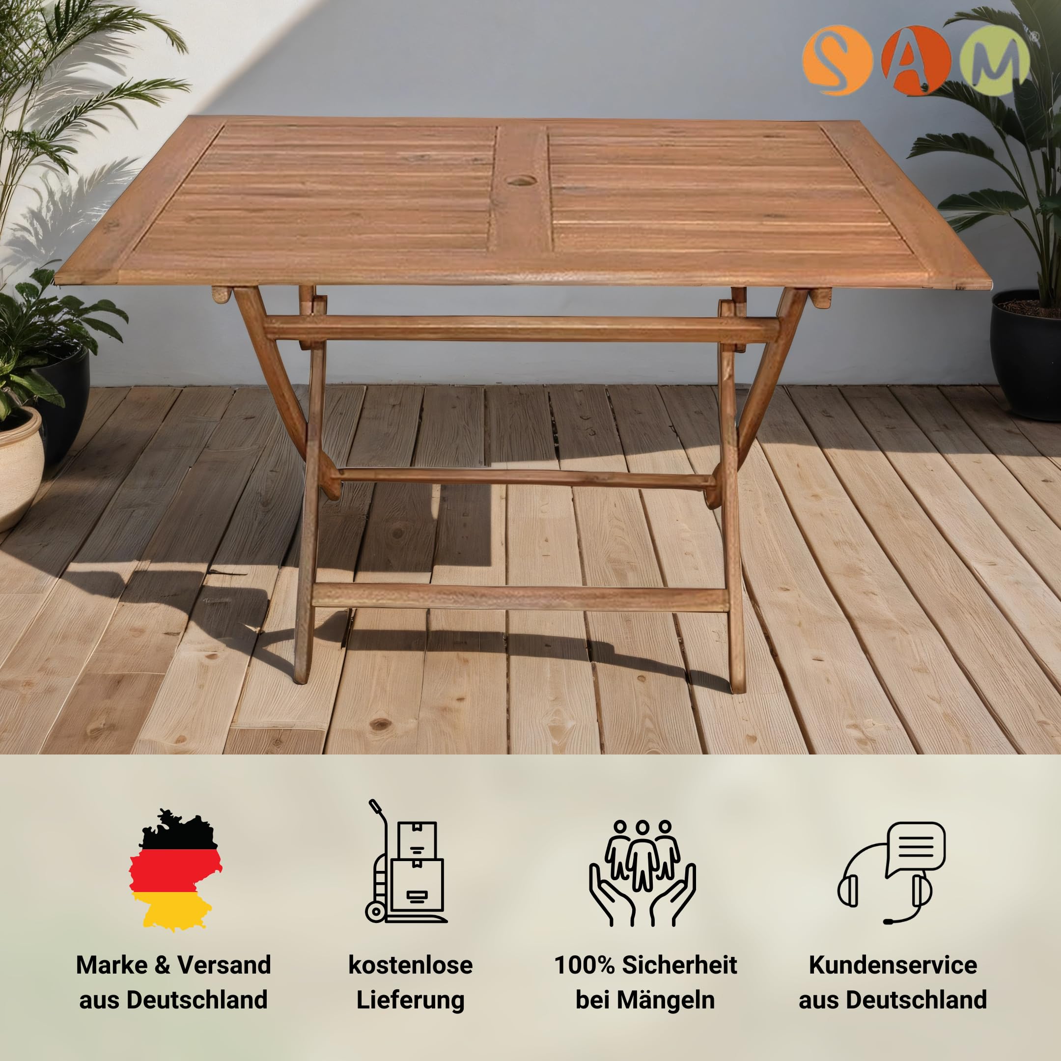 Loreno Esstisch 120x70cm Callao Massivholz Akazie & Geölt Klapptisch Holz | Esstisch, Gartentisch Wetterfest, Klapptisch Holz, Gartentisch Klappbar, Balkontisch Klappbar, Pflegeleicht & Platzsparend