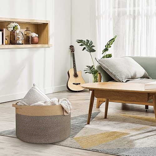 Miniatura 3 de AivaToba Cesta de manta de 22 x 14 pulgadas, canasta de cuerda de algodón extragrande, cesta de juguetes XXXL, cestas de almacenamiento grandes para