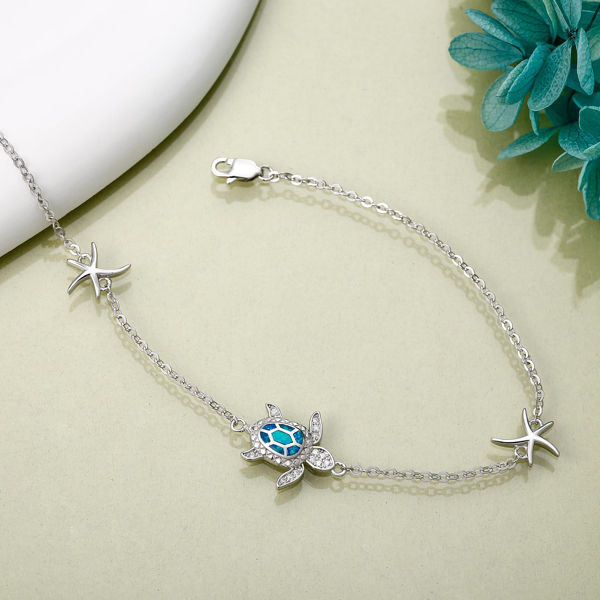 ONEFINITY Tobillera De Tortuga De Plata De Ley 925 Tobillera De Tortuga Marina Joyería De Playa/Océano Para Mujer