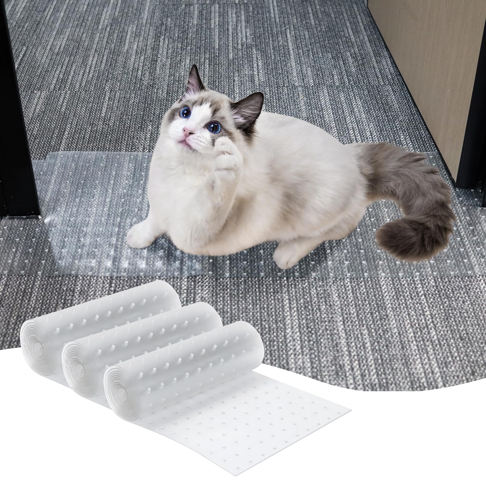 KHS 3PCS Plastic Carpet Protector for Pets, 3.6FT Carpet Scratch Stopper, Stop Cats from Scratching Carpets at Doorways, Easy to Cut Cat Scratch