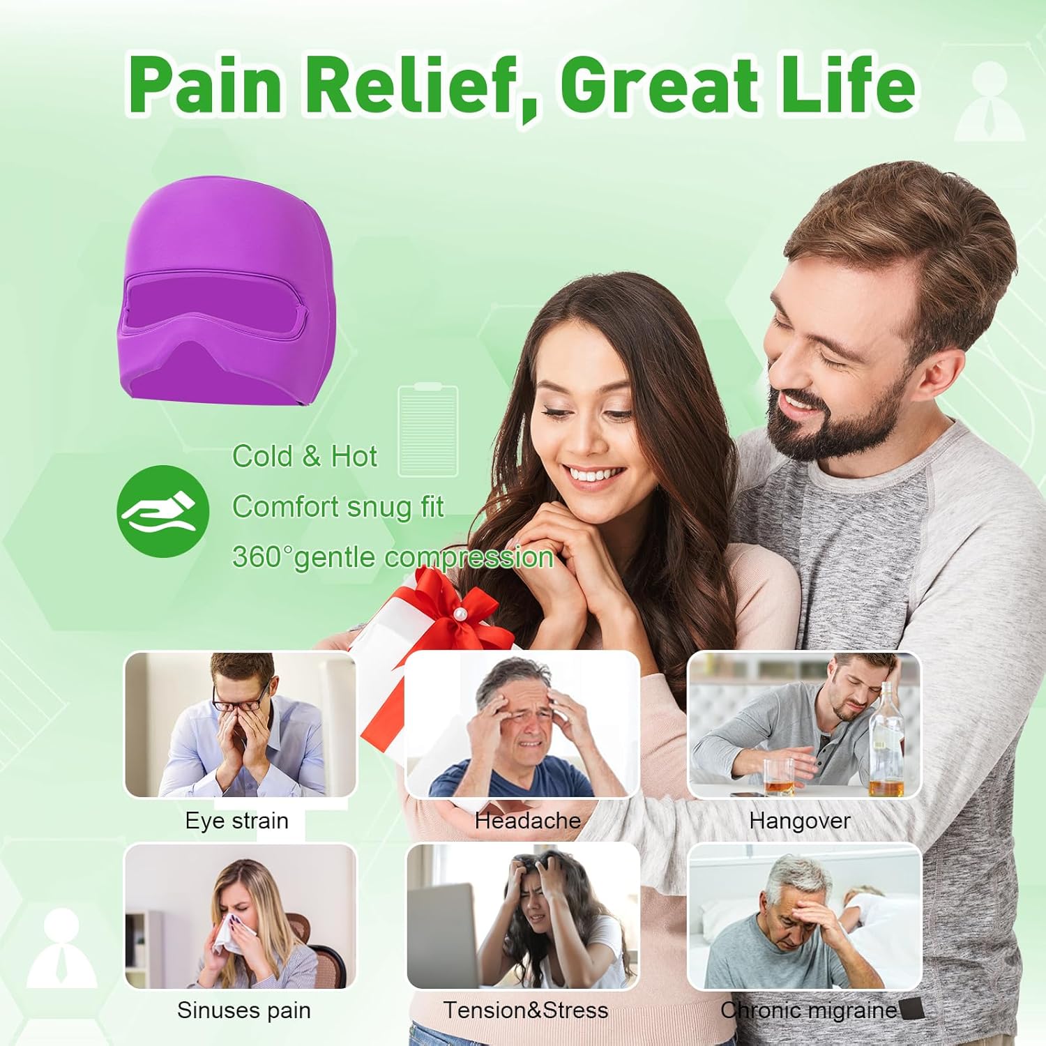 3-in-1 Migraine Relief Cap with Gel Eye Mask & Neck Ice Pack, Hot & Cold Therapy for Headaches, Sinus, Puffy Eyes, Reusable Headache Relief Gifts for Women & Men Black, Large - Image 4