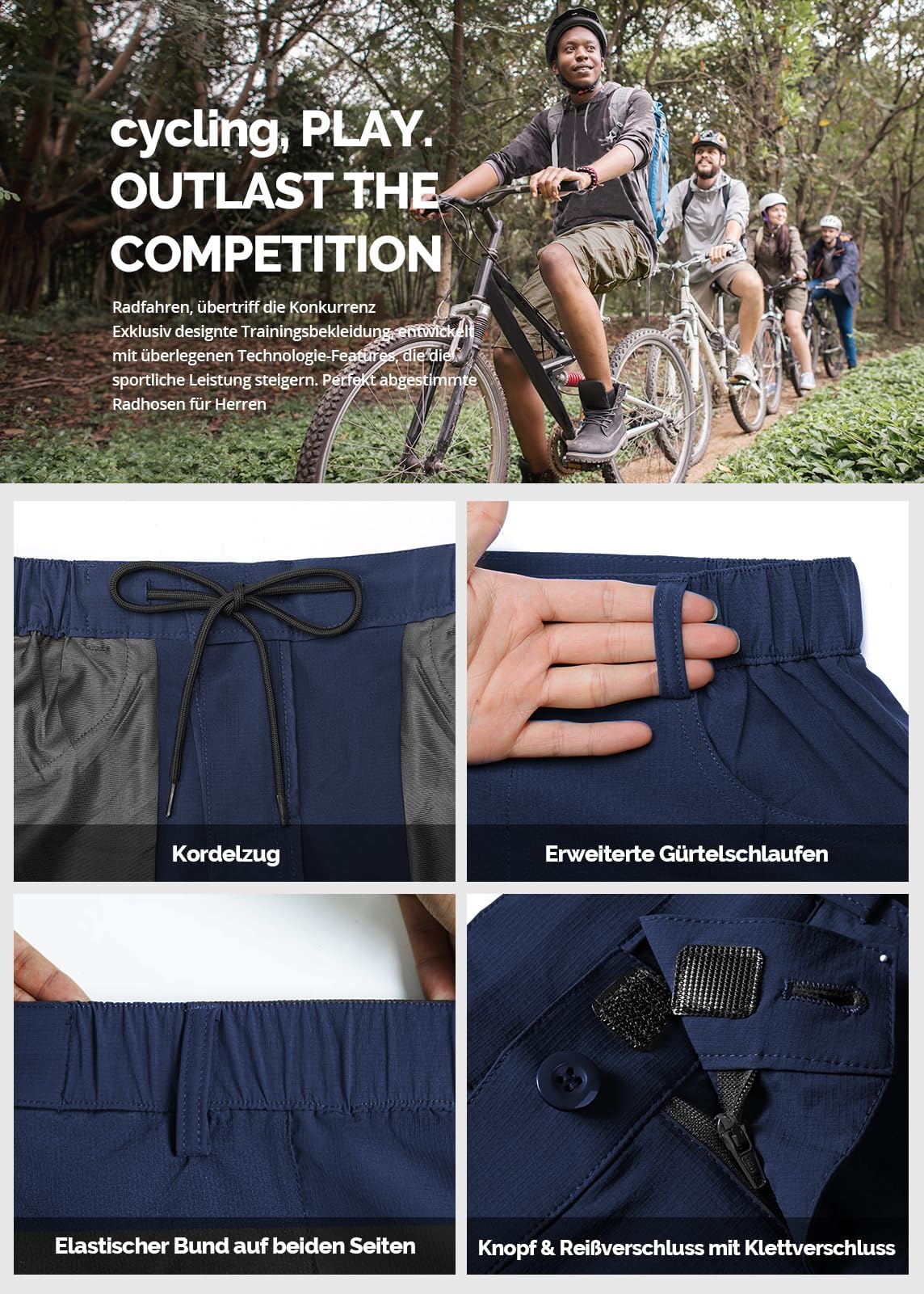 Cycorld MTB - Pantaloncini Corti da Uomo, Traspiranti, per Mountain Bike, Stile Chino, ad Asciugatura Rapida, Adatti per Il Ciclismo
