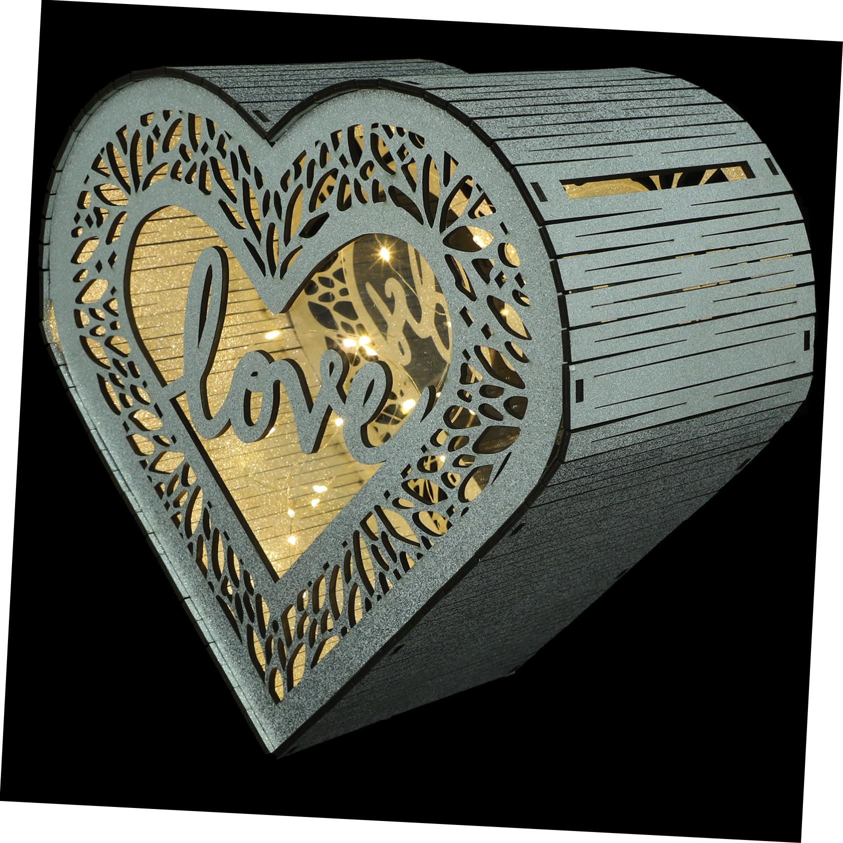 BRIGHTFUFU Hollow Greeting Card Box Heart Design for Wedding Rustic Decor Wooden Storage Box for Keepsake
