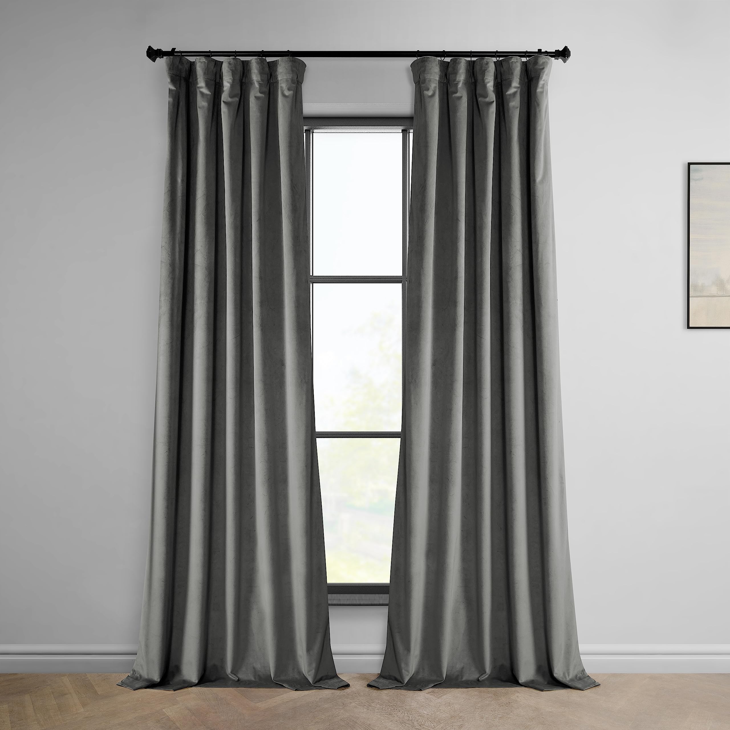 HPD Half Price Drapes Heritage Plush Velvet Curtains 84 Inches Long Room Darkening Curtains for Bedroom &amp; Living Room 50W x 84L, (1 Panel), Destiny Grey