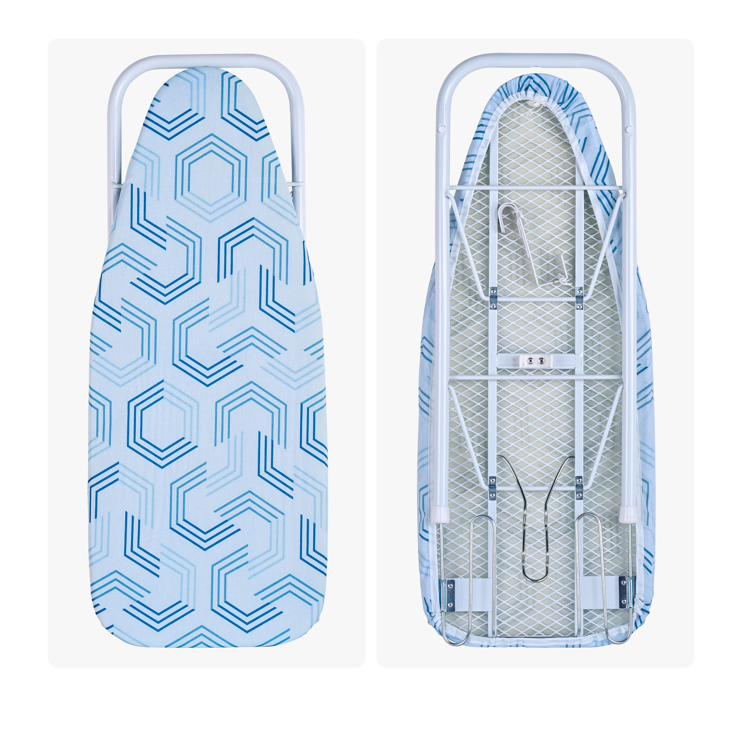 Relaxdays asse da stiro da tavolo, 76 x 30,5 cm, blu/bianco | Supporto ferro estraibile, pieghevole, compatto