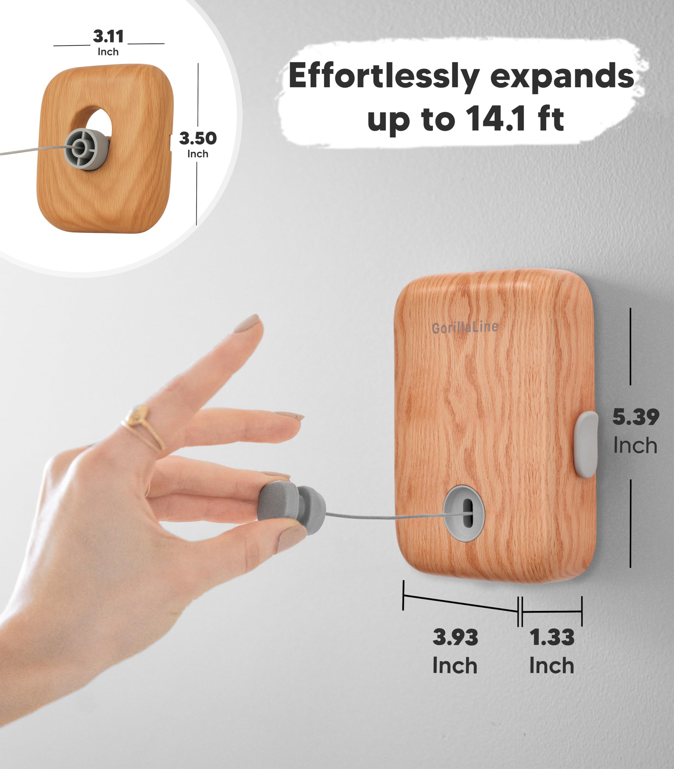 Corde à linge rétractable pour intérieur ou extérieur - Couleur bois GorillaLine