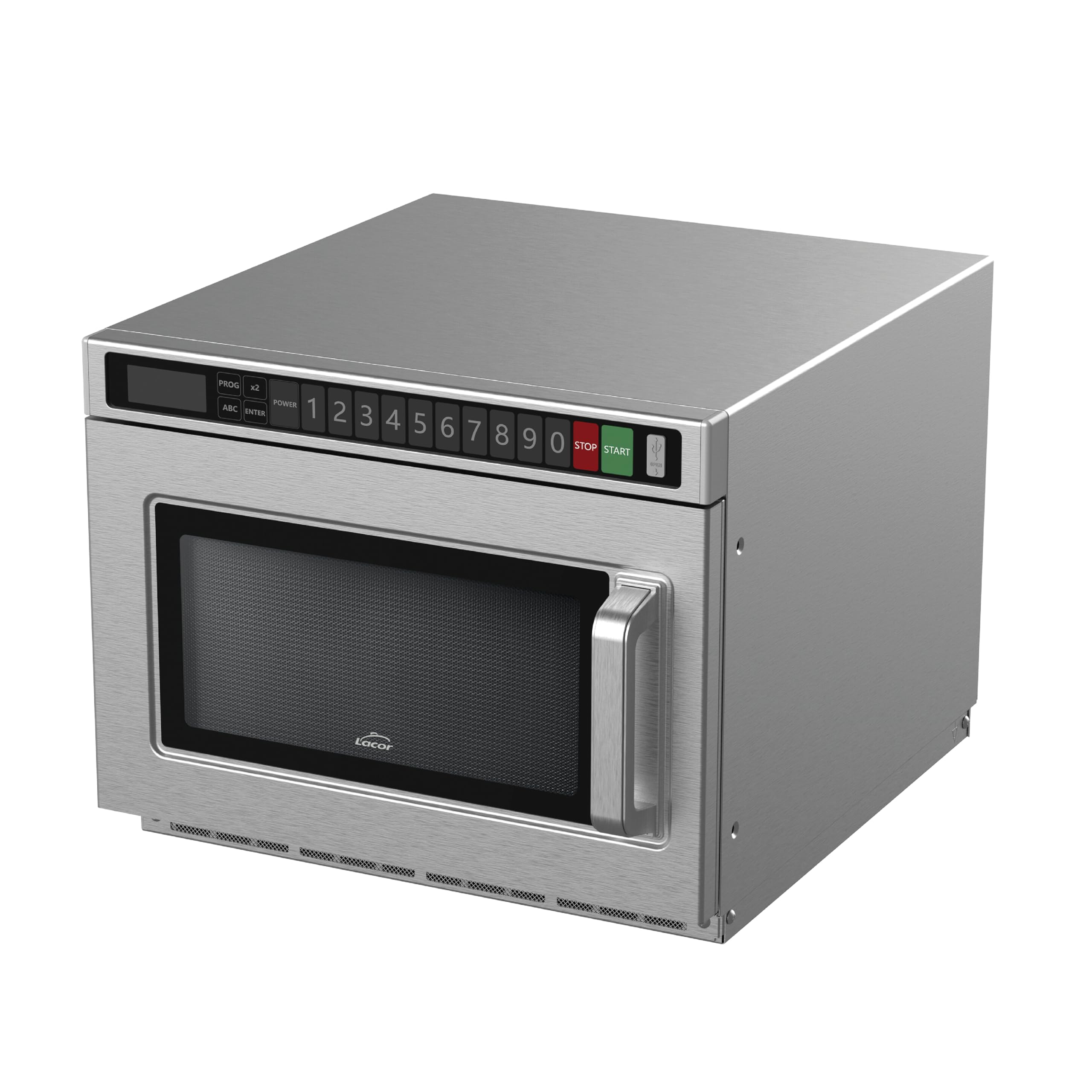 LACOR - 69482 - Four Micro-ondes Professionnel DuoHeat Pro Acier | Double magnétron de 1800W; 297 programmes configurables par USB; base céramique; capacité 18L; idéal pour l'hôtellerie