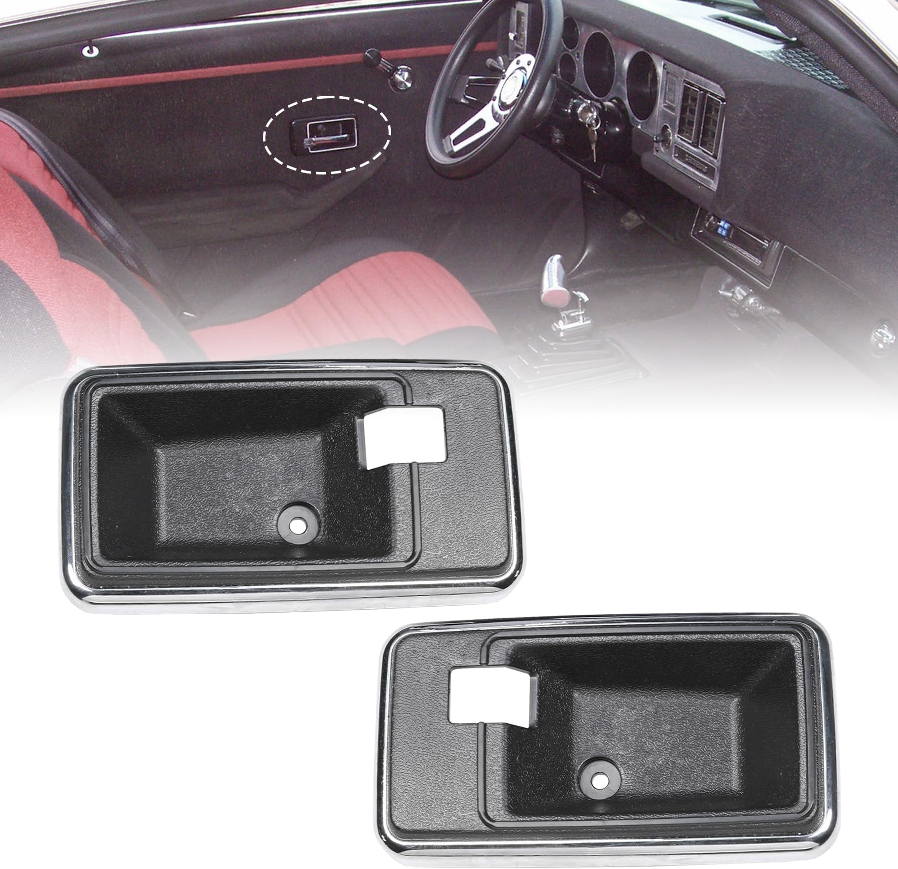 JDMSPEED Door Handle Style Interior Bezel Cup Set Replacement for Firebird/Trans Am & Camaro 1976-1981 Replace 1671194 1671195 Passenger and Driver Side 2PCS Interior Door Handle