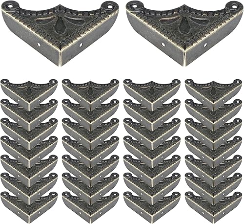 Miniatura 1 de T Tulead Protector de borde de caja, soporte decorativo de esquina de hierro antiguo, accesorios de 1.5 x 1.5 x 0.35 pulgadas, 30 piezas con clavos