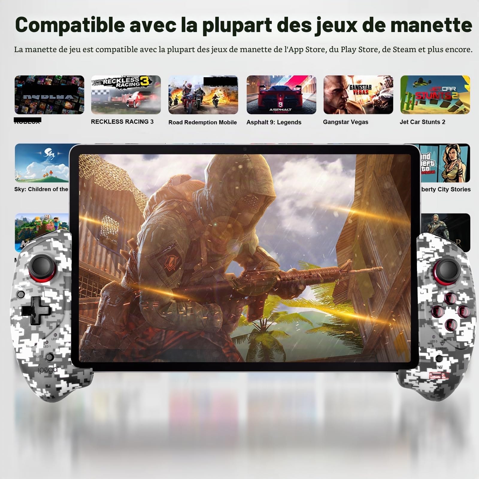 Joso Manette sans fil pour Android, iOS, PC, manette de jeu pour iPhone, iPad, tablette Play COD Mobile, Genshin Impact, Minecraft, compatible avec Samsung Galaxy, Xiaomi, Oppo, OnePlus - Direct Play