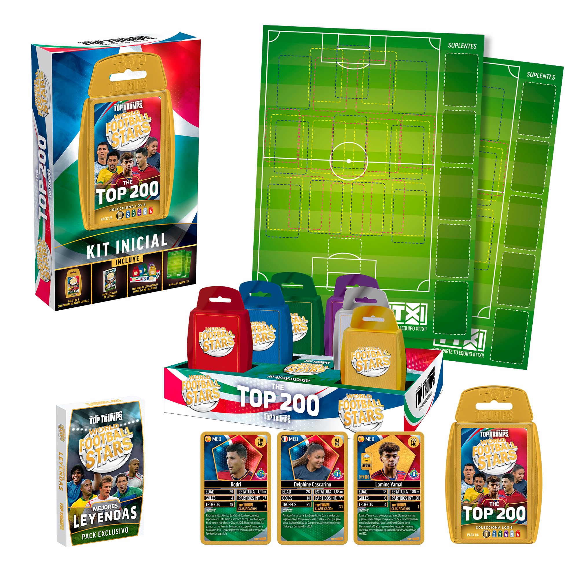 Bizak Futbol Mundial Top 200 Starter Kit con 34 Trading Cards, 18 Leyendas y Campo de Juego