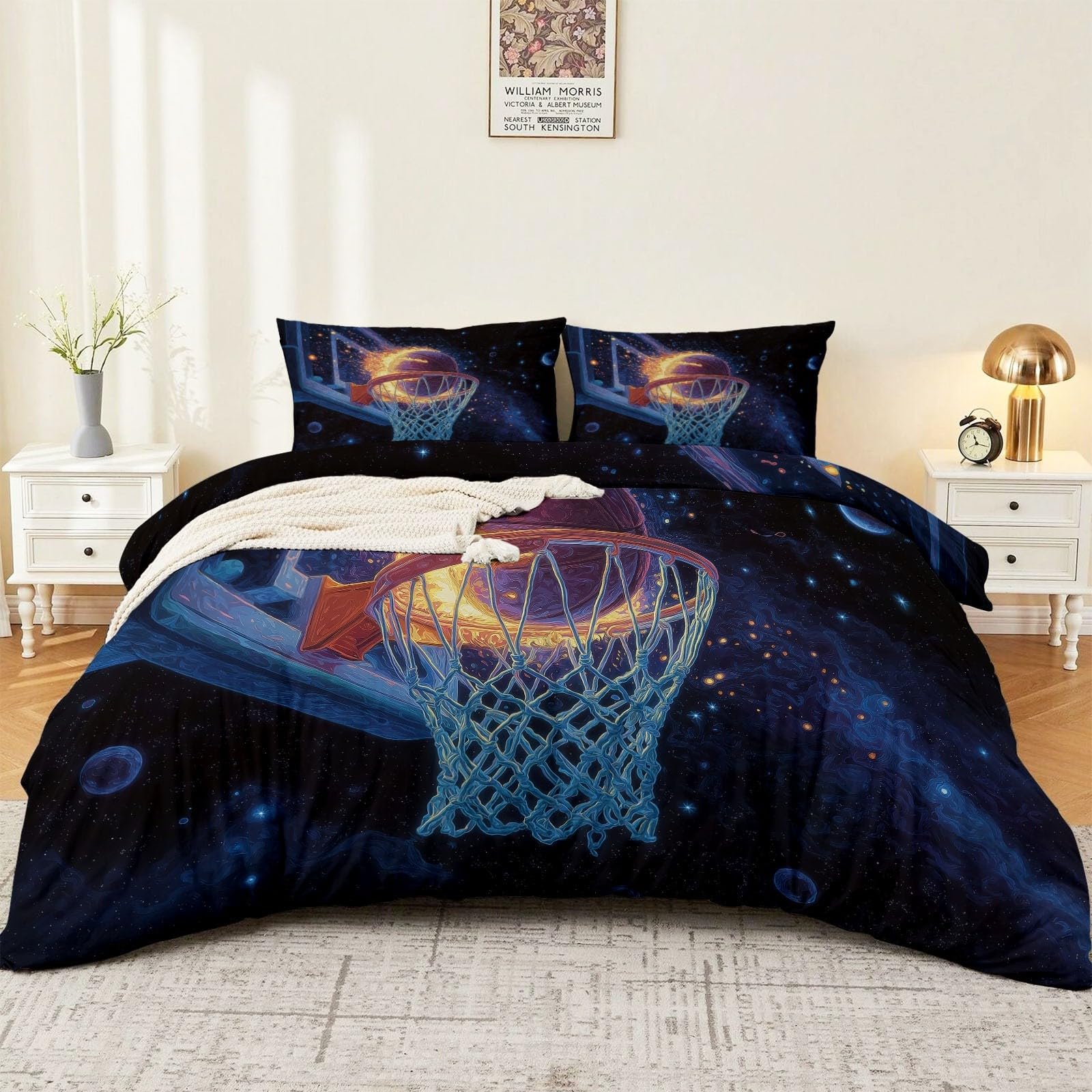 Housse de couette 140x200 basket bleu foncé avec taies 65x65