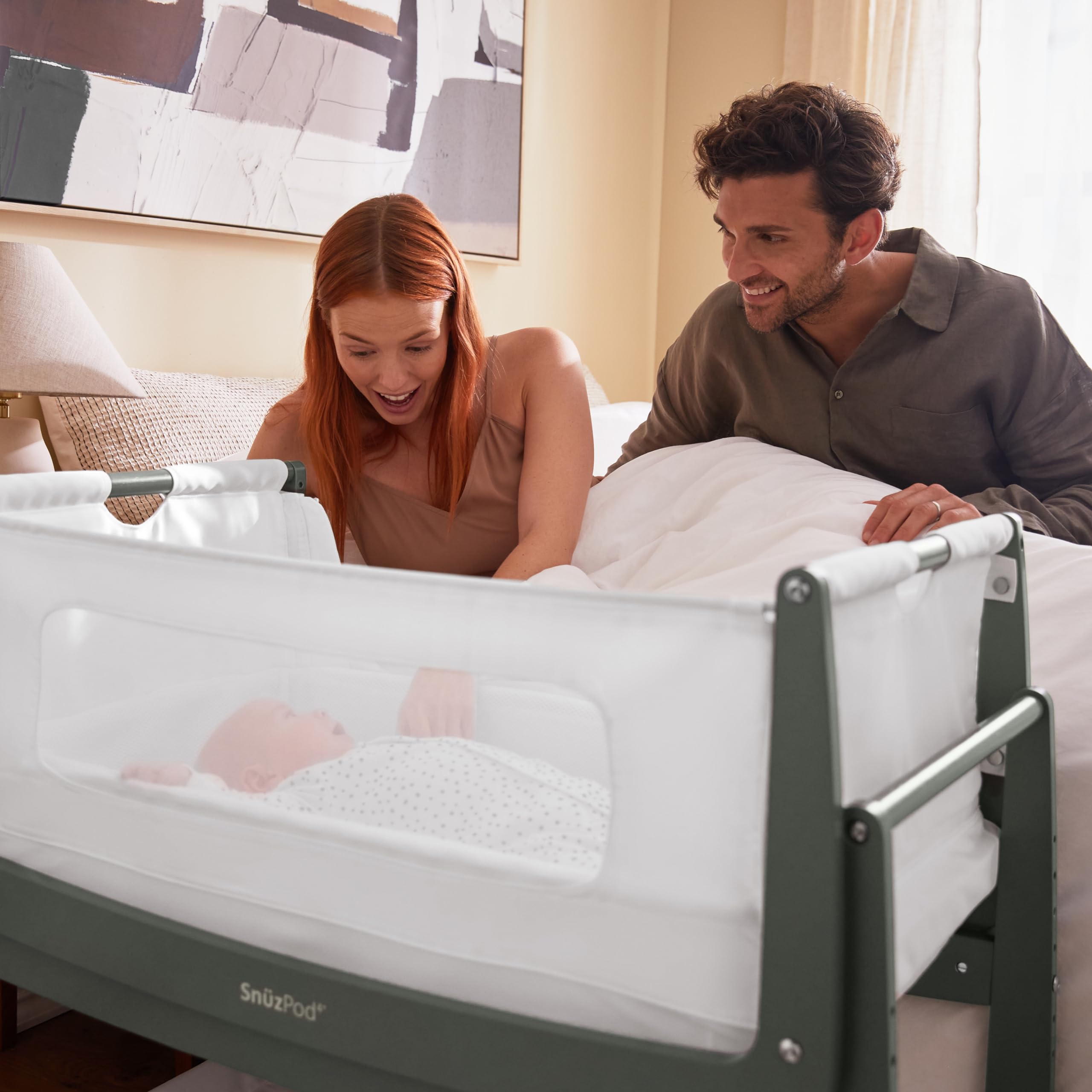Snuz Pod 4 - Cuna Mecedora Junto a mí, Cuna con moisés elevable, Cuna portátil Ligera con Pared con Cremallera, colchón Transpirable 3D, 6 ajustes de Altura y Modo de inclinación cómodo, Salvia