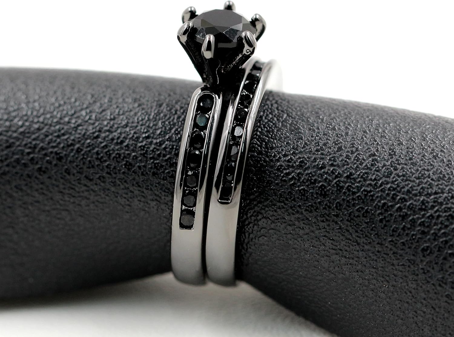 Black Zircon Solitaire Channel Set Wedding Band Eternity Engagement Ring 2PCS Women's Bridal Rings Sets Y1077-2D