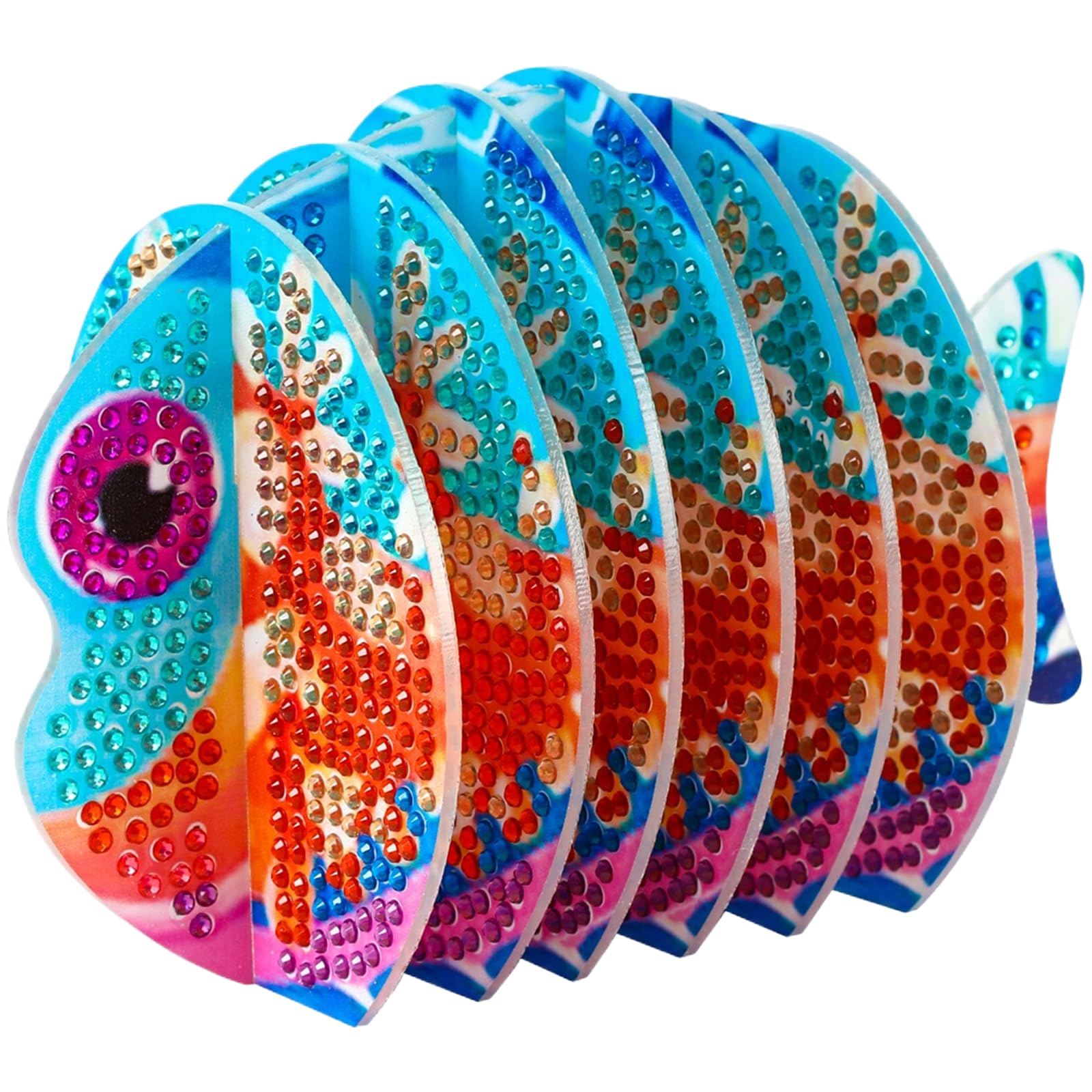 7pcs 5D DIY Diamond Art Painting Coaster Set with Holder, DIY Animal Diamond Crafts Coasters for Adults, Handmade Home Desk Decor & Practical Gift for Adults Beginners(Fish)