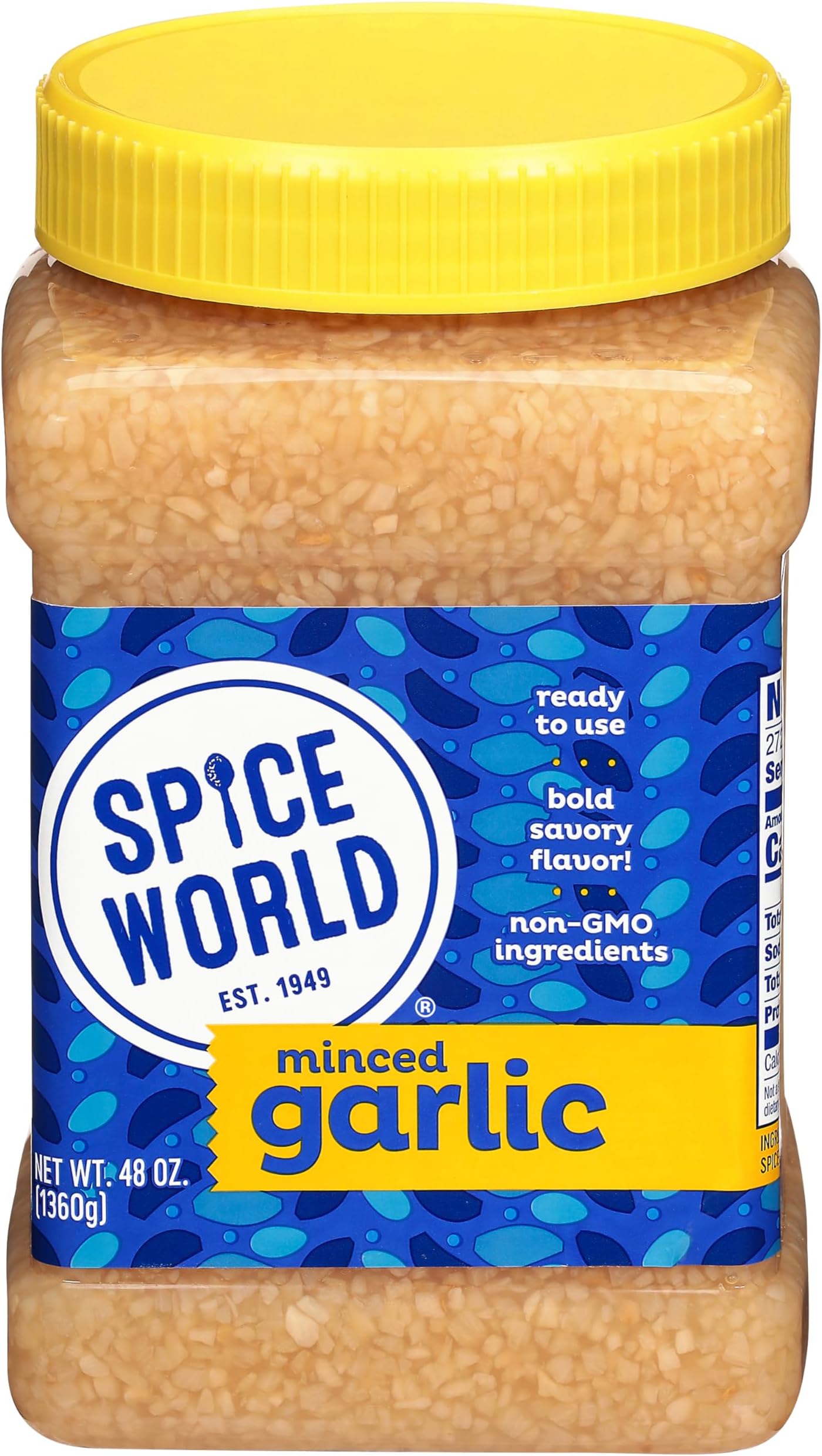 Spice World Minced Garlic – Bulk 48 oz Garlic Container – Ready-to-Use Seasonings for Cooking, Reduce Prep Work and Easily Add Flavor