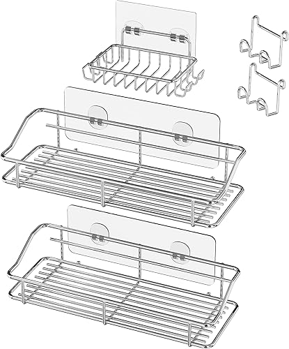 Miniatura 9 de Nieifi Shower Caddy Shelf Storage Rack Adhesive Without Drilling Stainless Steel with Hooks for Washroom, Lavatory, Restroom, Toilet, Bathroom,