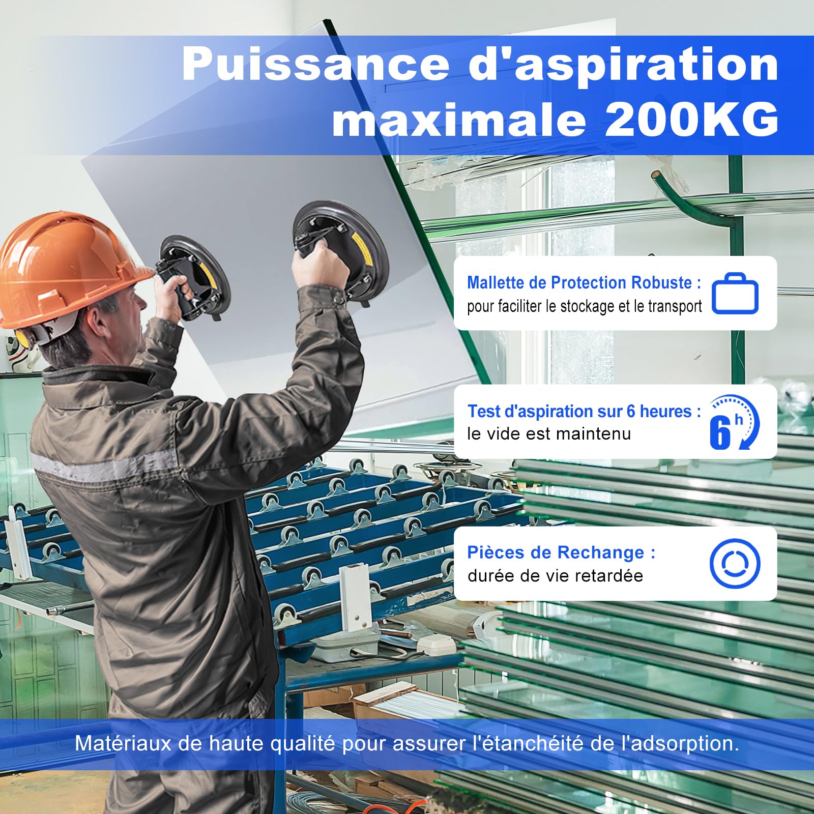2 x Ventouse Carrelage avec Manomètre,Ventouse Vitre avec Boîte à Outils Portable,Charge Maximale 220KG,Ventouse pare Brise,Ventouses Fenetre Pour Soulever de Vitre,Carrelage