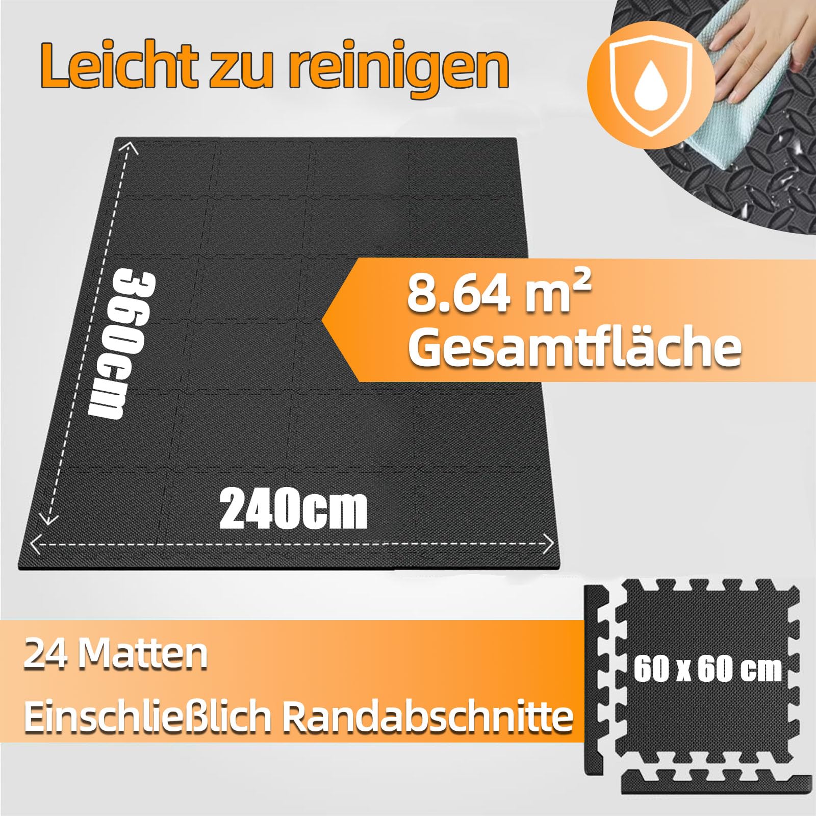 Bodenschutzmatte Puzzlematte 60x60 cm 24/48 Stücke Fitnessmatte Anti-Rutsch Unterlegmatte Trainingsmatte für Fitnessgeräte Heimstudio Garage