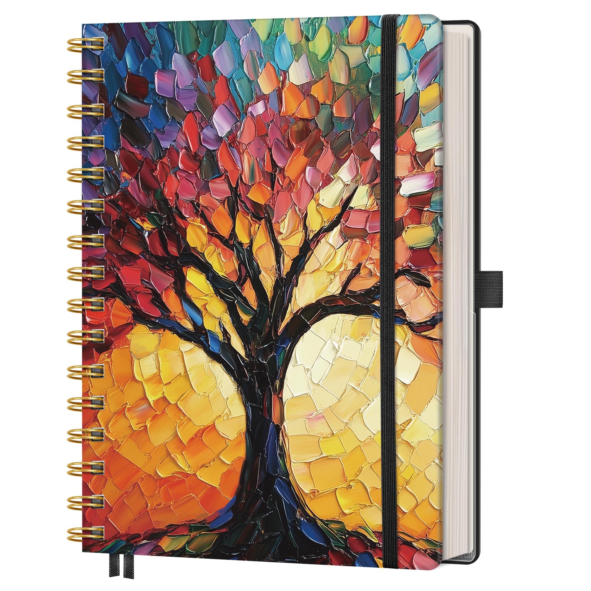 AUTEMPO A5 Spiral Notebook, 160 Blank Pages, Hardcover, Colorful Tree