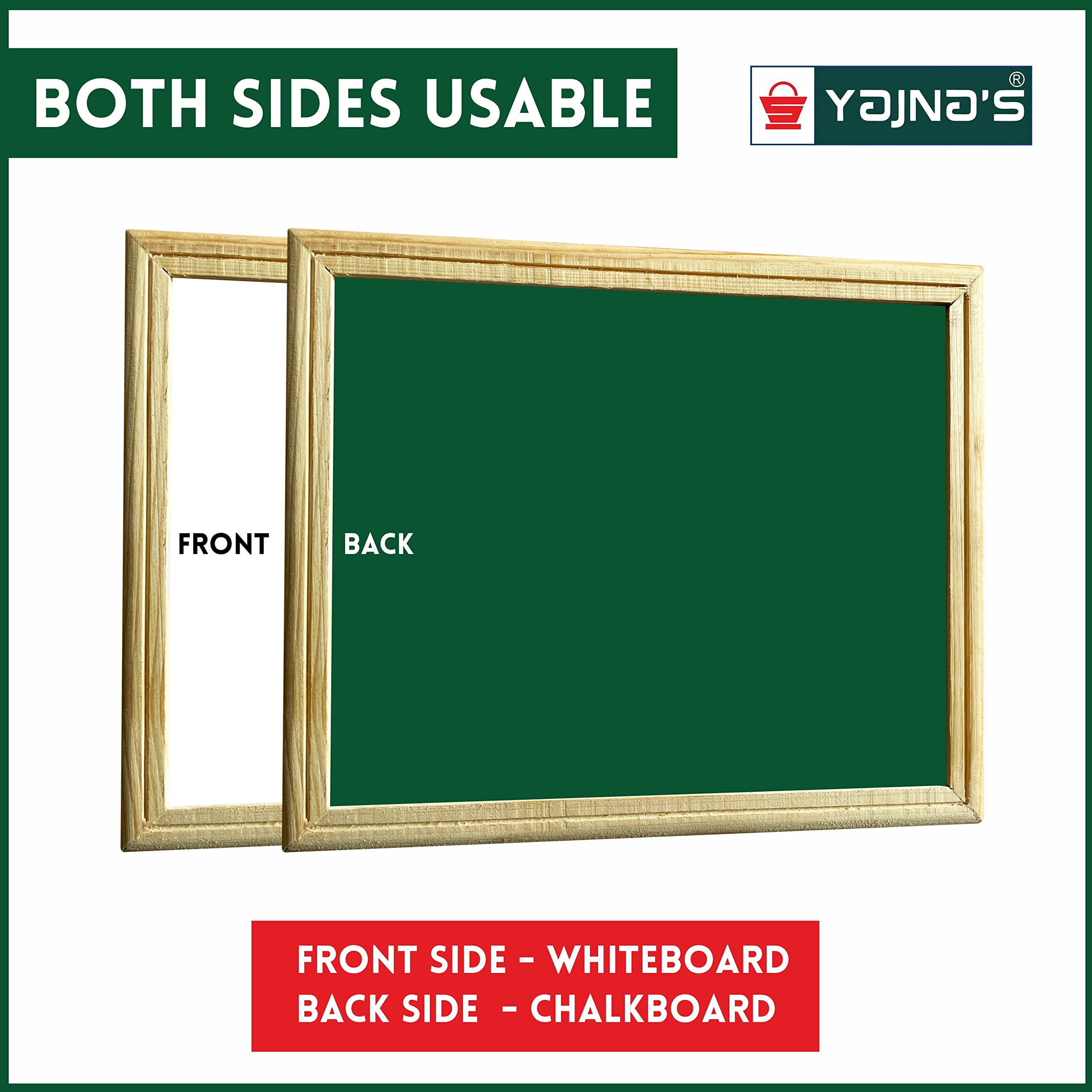 YAJNAS Cadre en bois double face non magnétique de 25,4 x 30,5 cm Blanc et vert Petit tableau blanc et tableau noir | (lot de 7)