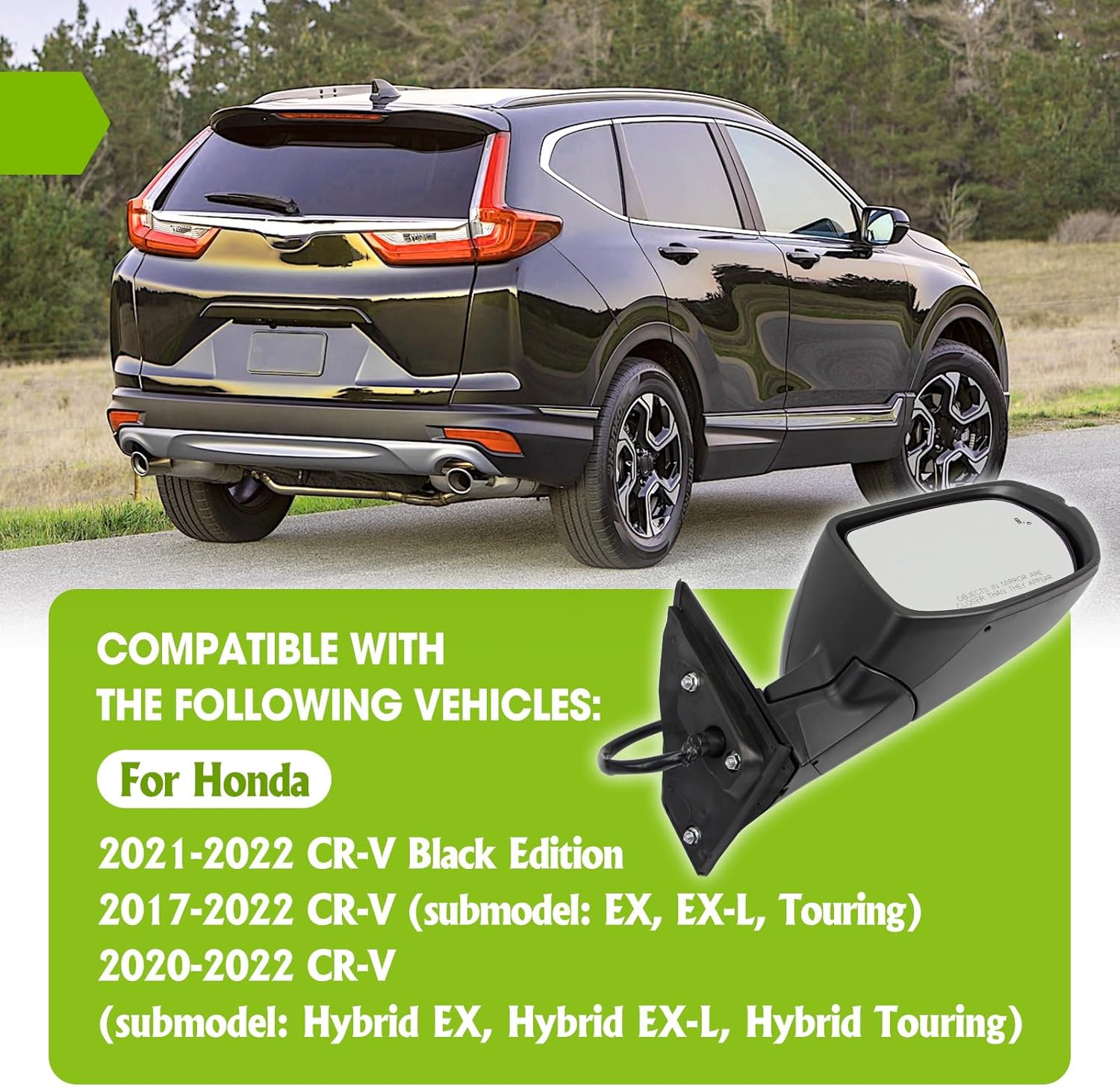 Right Mirror Passenger Side Replacement for Honda CRV 2017-2022 9Pins Manual Folding Power Glass Heated with Turn Signal Light Blind Spot Detection BSD Replaces 76251TIWA0IZ Passenger Side