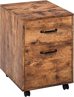 HOMCOM Rolling File Cabinet with 2 Drawers, Mobile Filing Cabinet with Hanging File Folder for A4 and Letter Sized Documents, Rustic Brown