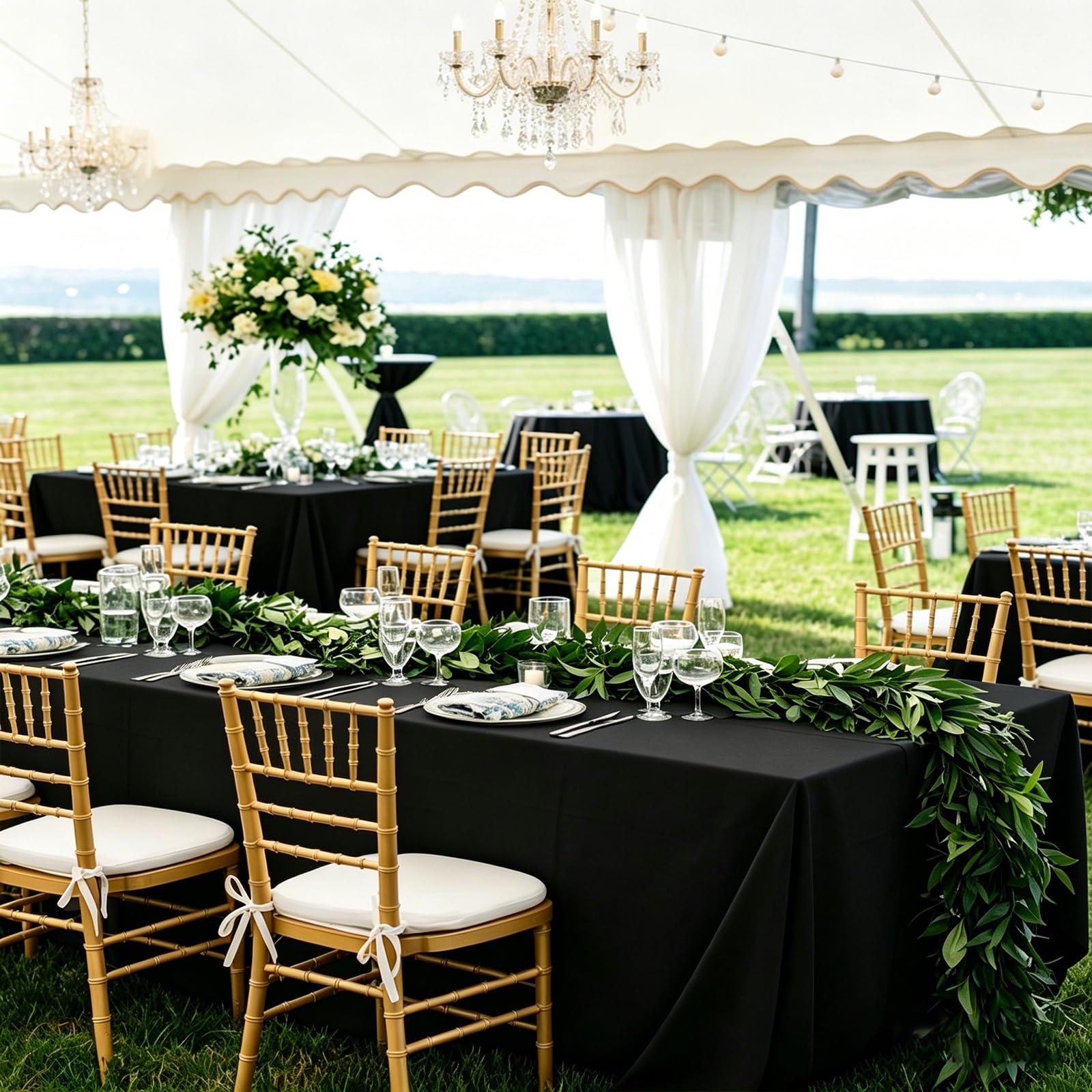 Lot de 10 Nappes Noir Nappe en Tissu 153x260cm Couverture de Table | Lavable, Noel, Jardin, fête, Mariage ou Maison,Décoration de table, Protection de table, Anti-Rides et Résistantes