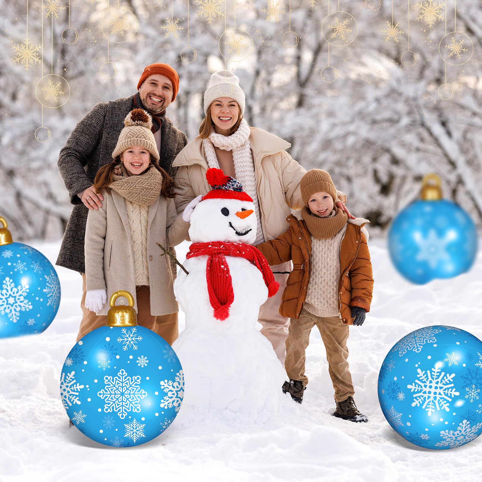 4 Pcs Inflatable Christmas Decorated Ball Ornaments 24 Inch Large PVC Inflatable Xmas Ball Giant Inflatable Ball Ornaments Ball Christmas Decorations Outdoor Yard for Garden Pool (Snowflake)