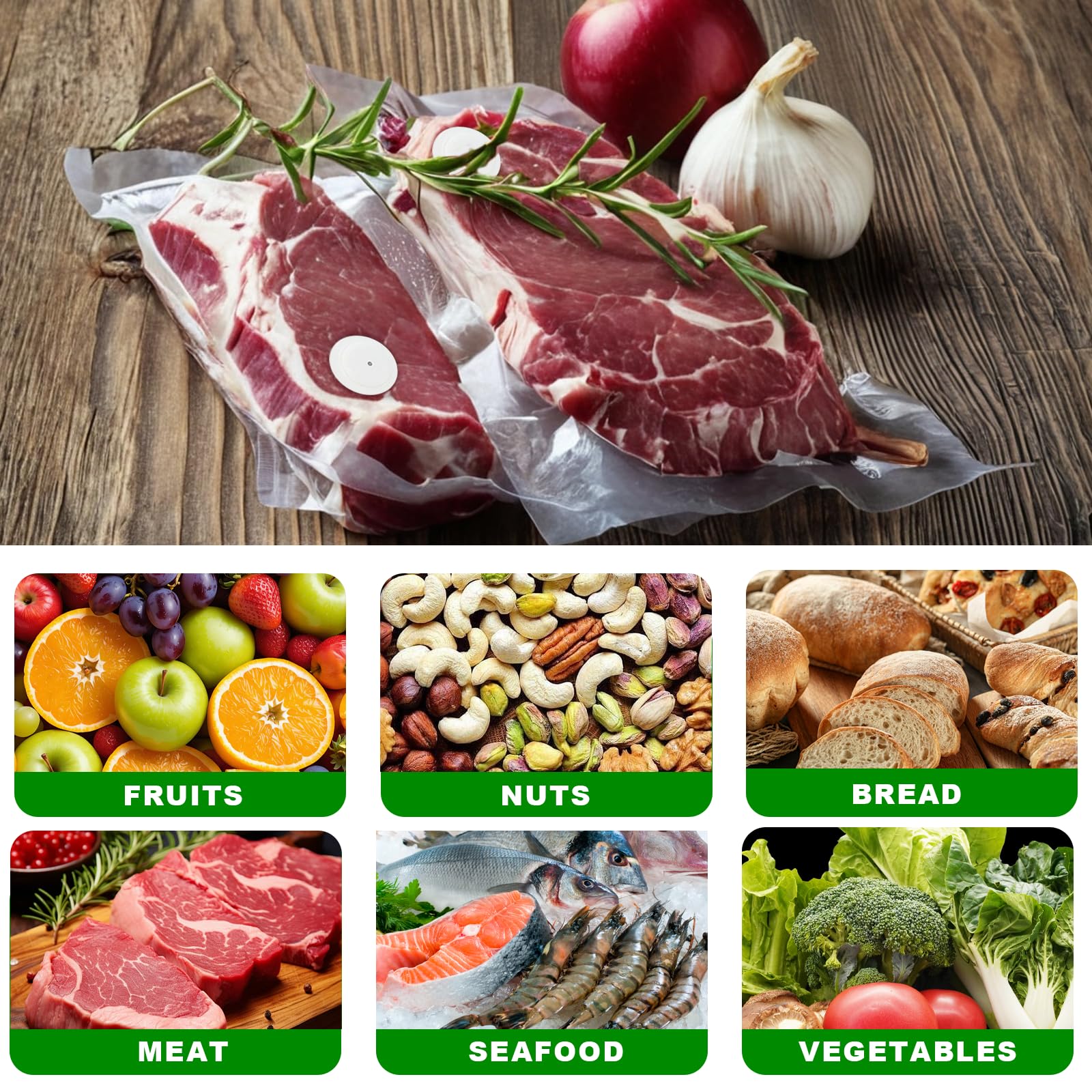 20 bolsas selladoras al vacío para alimentos, bolsas de congelador medianas y grandes, con 2 clips de cierre, bolsas de almacenamiento al vacío para la mayoría de selladores al vacío, bolsas