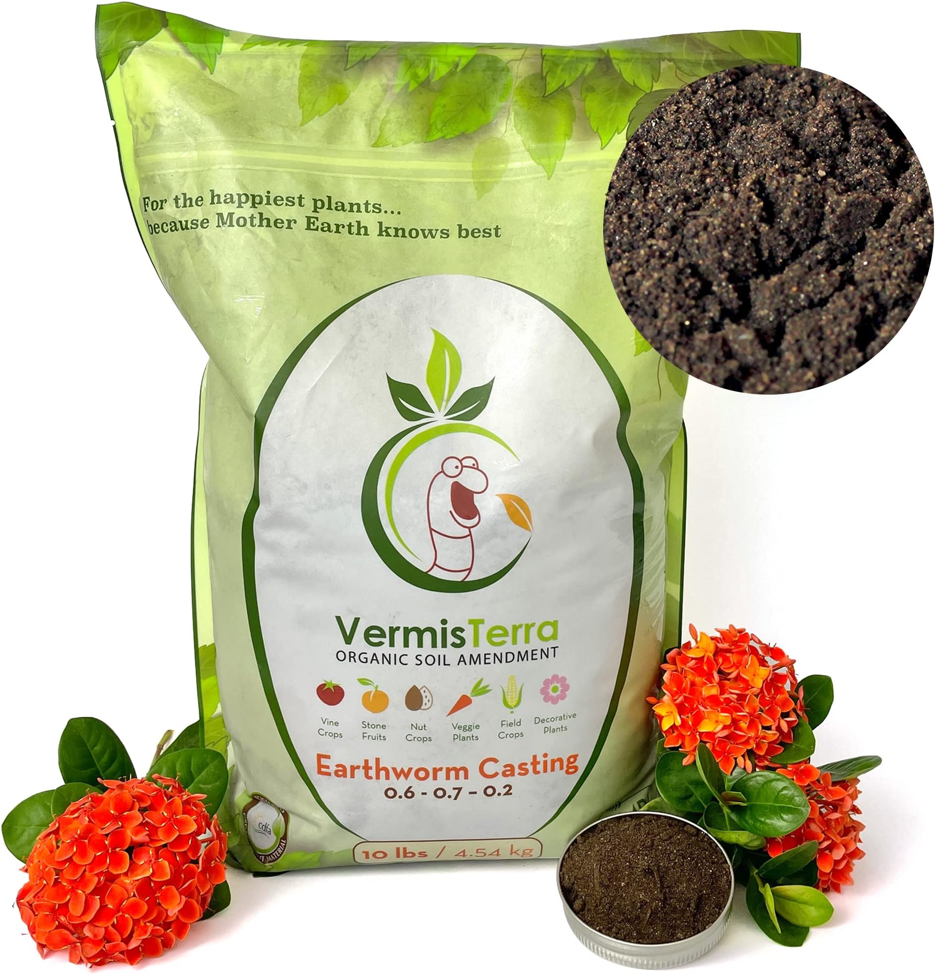 VermisTerra Earthworm Castings 10 LB Standard for Plants - Gardeners - Soil Amendment - Castings - 2.33 Pounds
