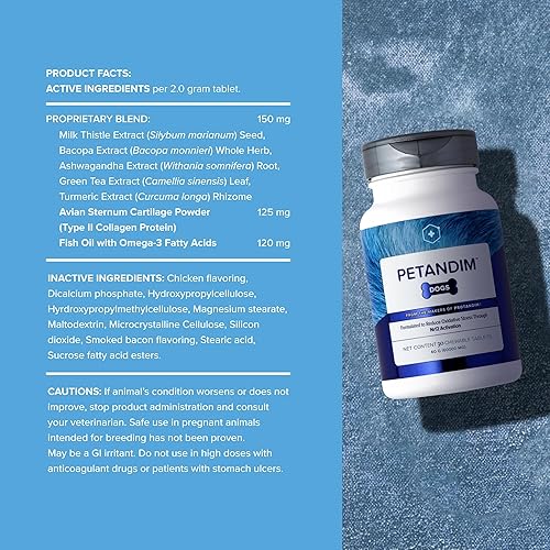 Miniatura 2 de Petandim - Vitaminas para perros (30 tabletas masticables), antioxidantes que reducen el estrés oxidativo, suplemento para articulaciones para