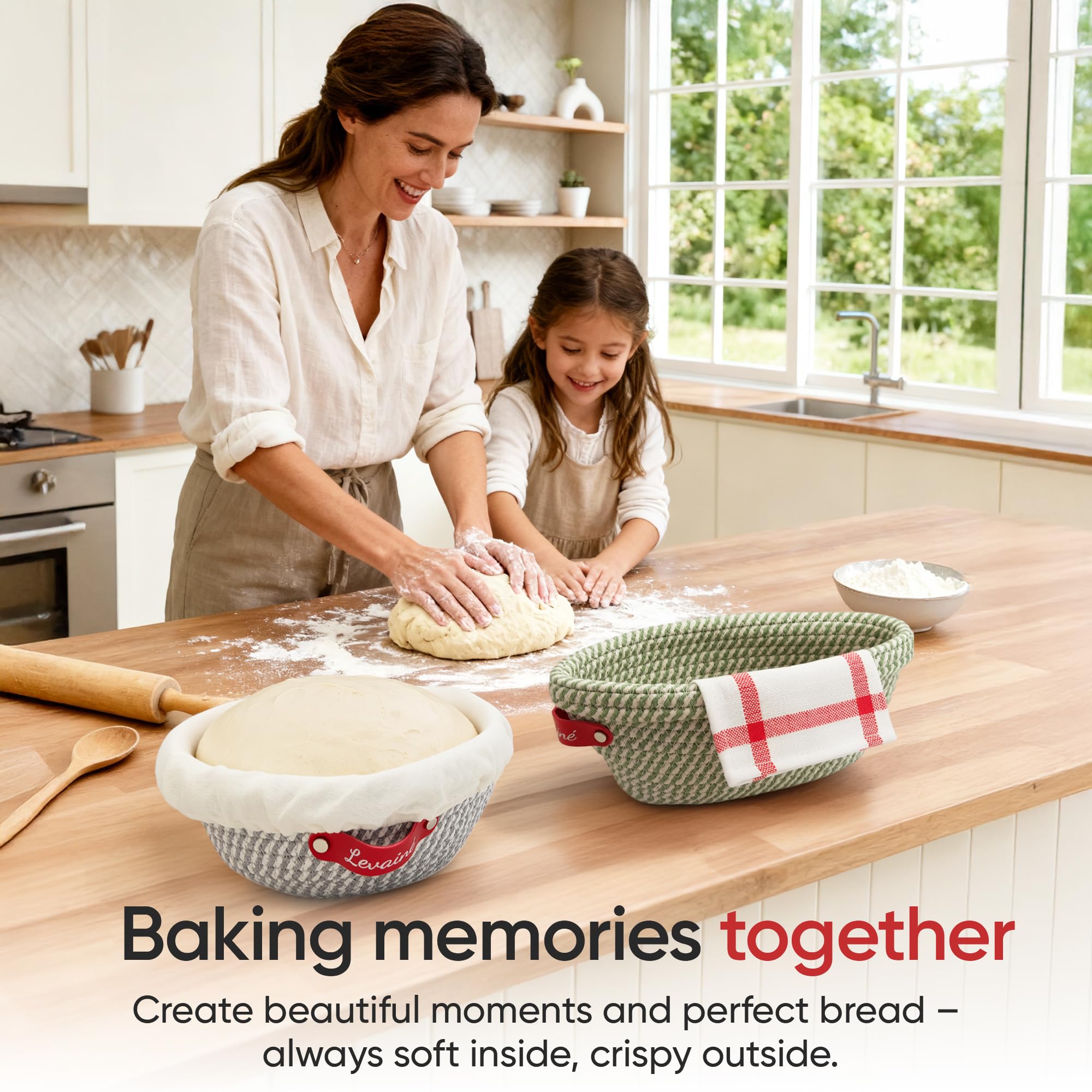 Banneton pour Pain 2er Set – Panier à Pain Ovale & Rond en Corde de Coton avec Housses Lavables | Panier Pain & Banneton Boulangerie pour Levain, Kit Pain Maison & Artisan Baguettes