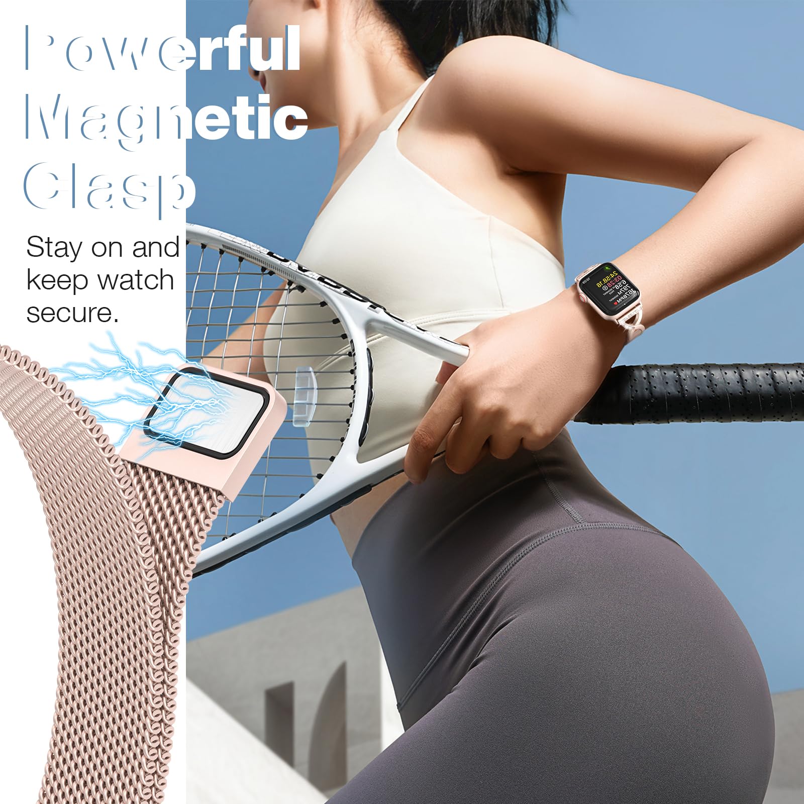 BRG Correa de malla fina compatible con correas de Apple Watch para mujer de 40 mm, 41 mm, 38 mm, 42 mm, Series 10, 9, 8, 7, 6, 5, 4, 3, 2, 1, SE, correa magnética de metal de acero inoxidable con