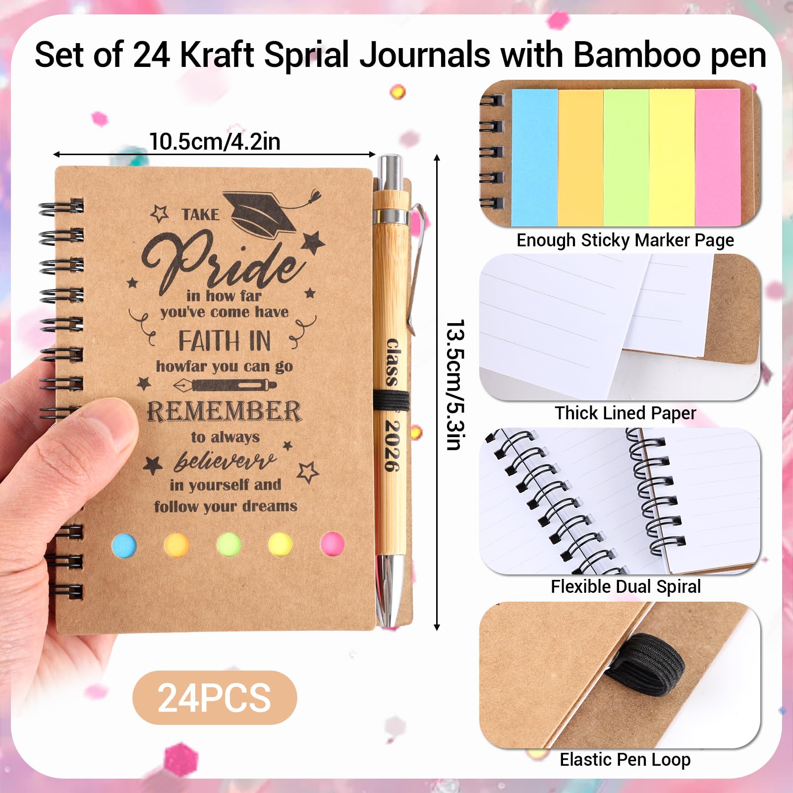 EYNDYN Set di 24 quaderni motivazionali per laurea, con penne, mini quaderni per laureati, penna a sfera, idea regalo per studenti universitari, insegnanti, bomboniere scolastiche