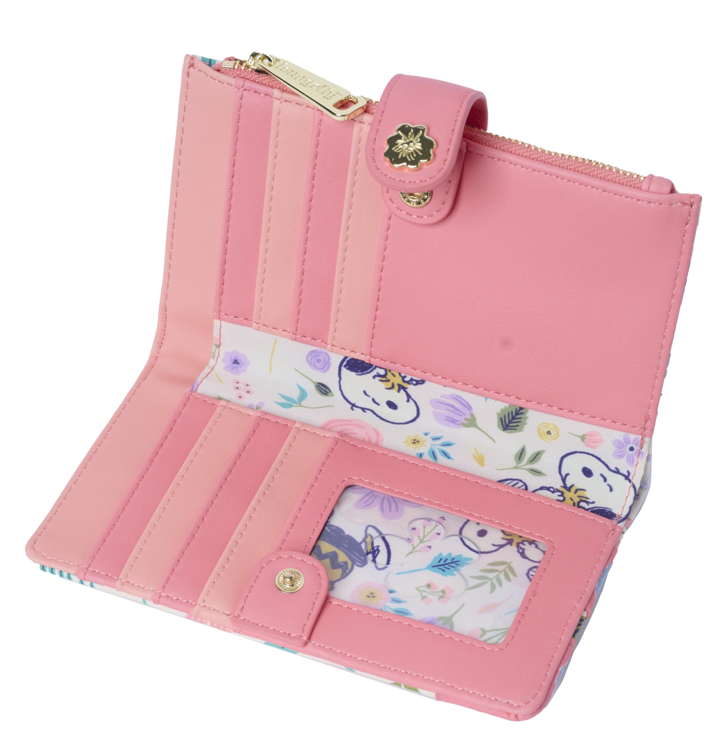 Loungefly Peanuts Snoopy Geldbörse mit Klappverschluss für Damen, Woodstock, Blumendruck