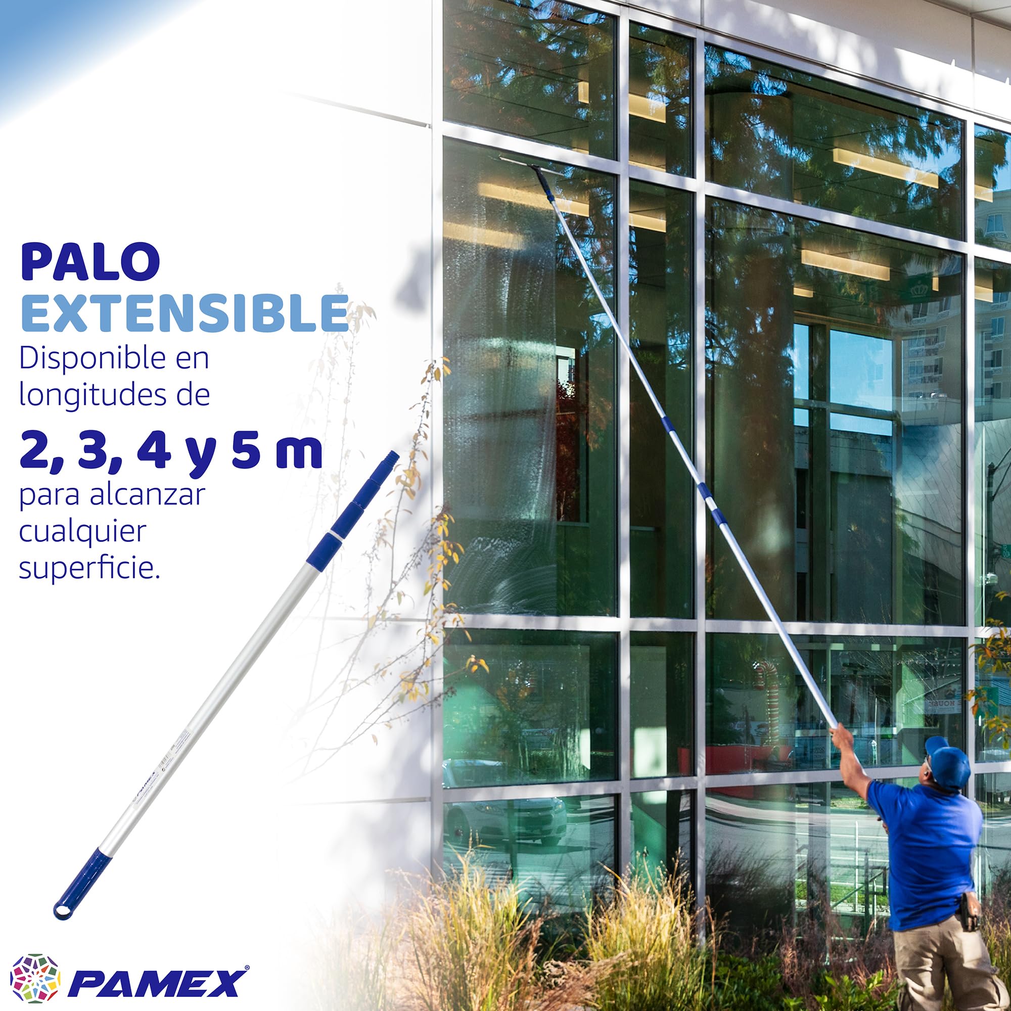 PAMEX Palo Extensible 5 metros Aluminio Mango Telescópico Profesional