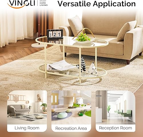 Miniatura 179 de VINGLI Mesa de centro de cristal, mesa de centro redonda de 30 pulgadas, mesas de centro negras para sala de estar, mesa auxiliar de vidrio Negro