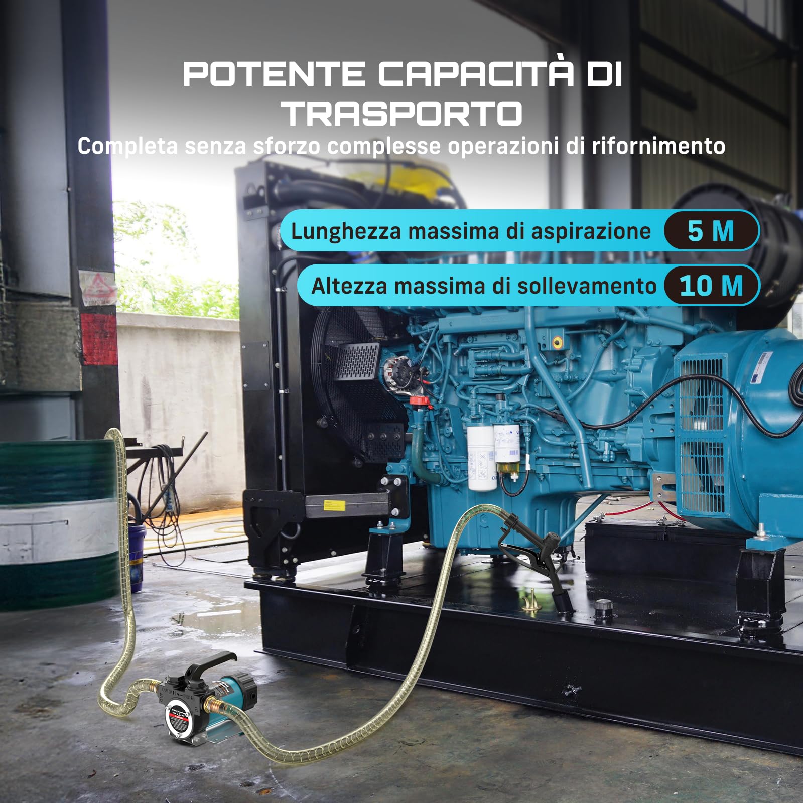 SEESII Pompa diesel elettrica 12 V: 50 l/min con ugello e tubi per il trasporto di diesel, cherosene e olio combustibile, 200 W pompa olio portatile per barca, camion, casa e rifornimento agricolo