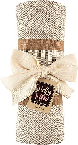 Miniatura 5 de Sticky Toffee Camino de Mesa de Algodón, 14 x 72 Pulgadas, Decoración de Mesa Tejida de Granja Boho a Rayas para Cocina o Comedor, Tela Tan Oeko-Tex